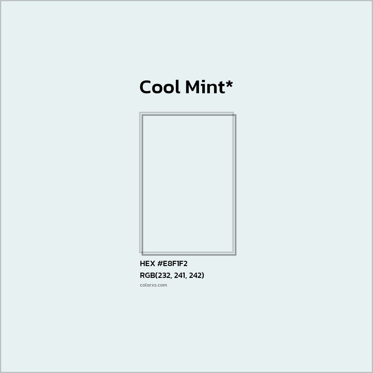 #E8F1F2 hex color. RGB, RYB, CMYK, HSL, HSV codes and color conversions. Matching color names, palettes, paints.