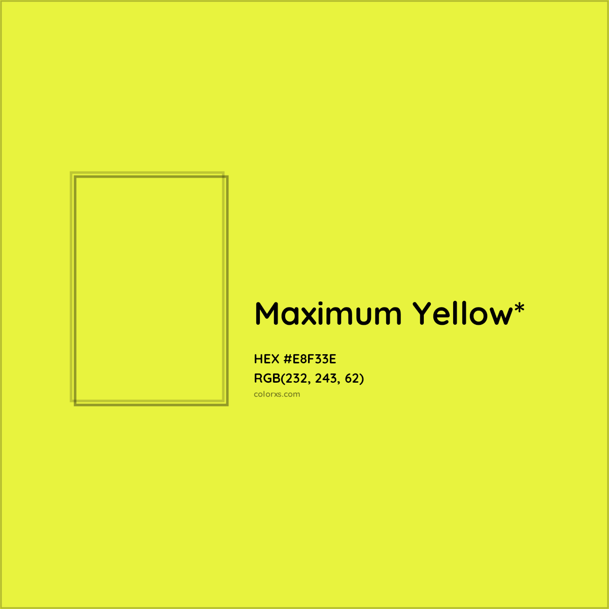 #E8F33E hex color. RGB, RYB, CMYK, HSL, HSV codes and color conversions. Matching color names, palettes, paints.