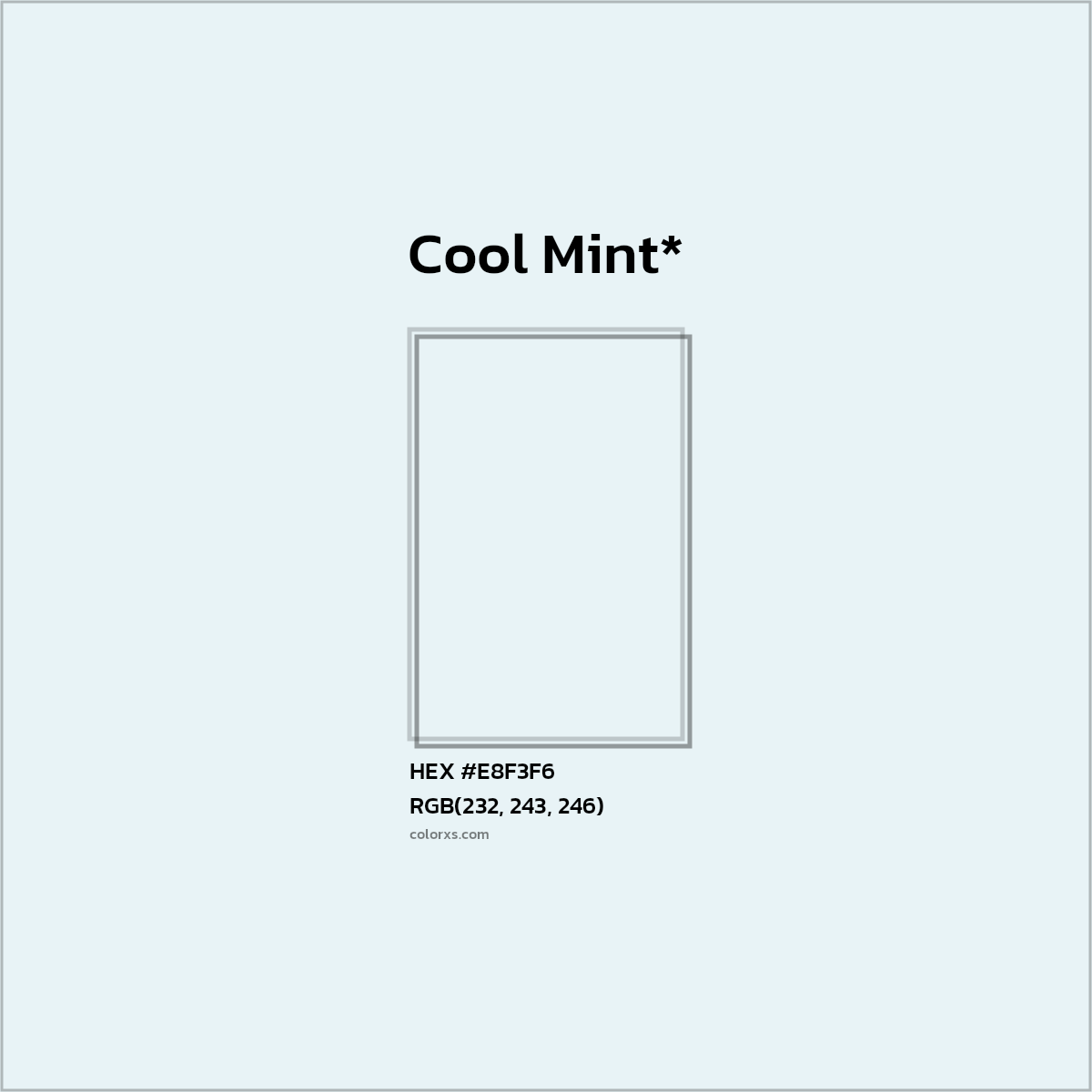 #E8F3F6 hex color. RGB, RYB, CMYK, HSL, HSV codes and color conversions. Matching color names, palettes, paints.