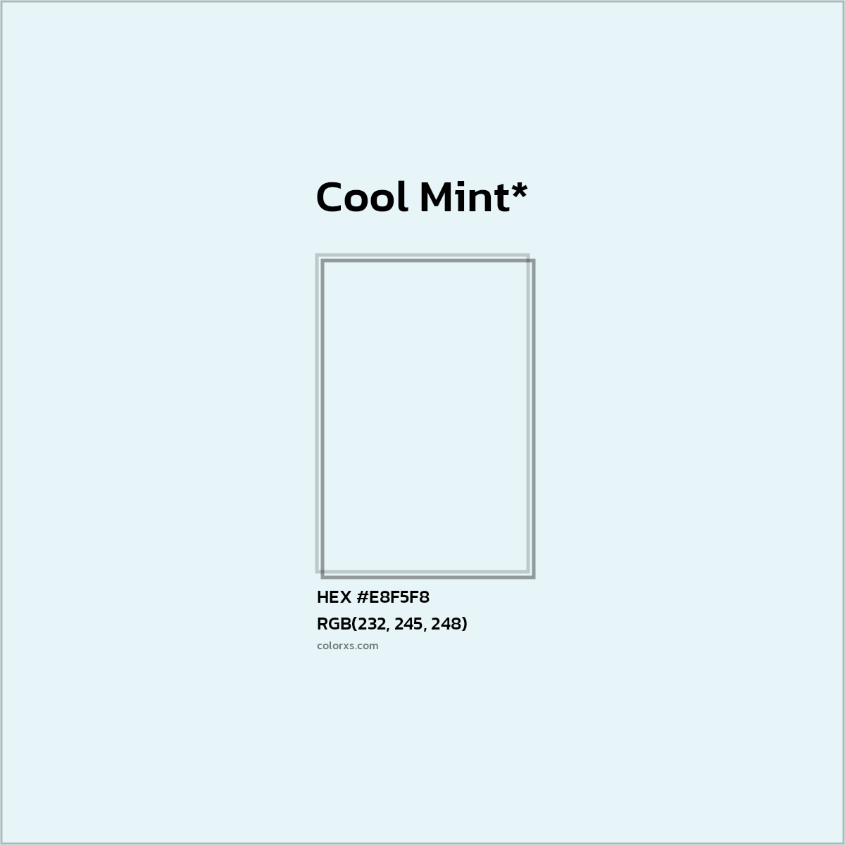 #E8F5F8 hex color. RGB, RYB, CMYK, HSL, HSV codes and color conversions. Matching color names, palettes, paints.