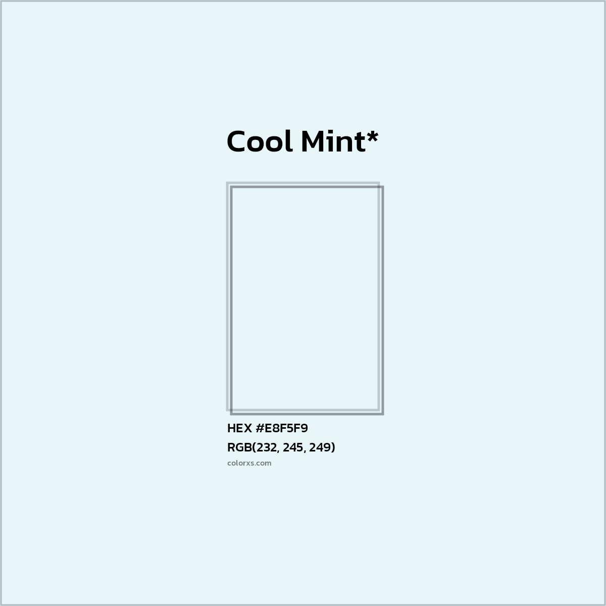 #E8F5F9 hex color. RGB, RYB, CMYK, HSL, HSV codes and color conversions. Matching color names, palettes, paints.