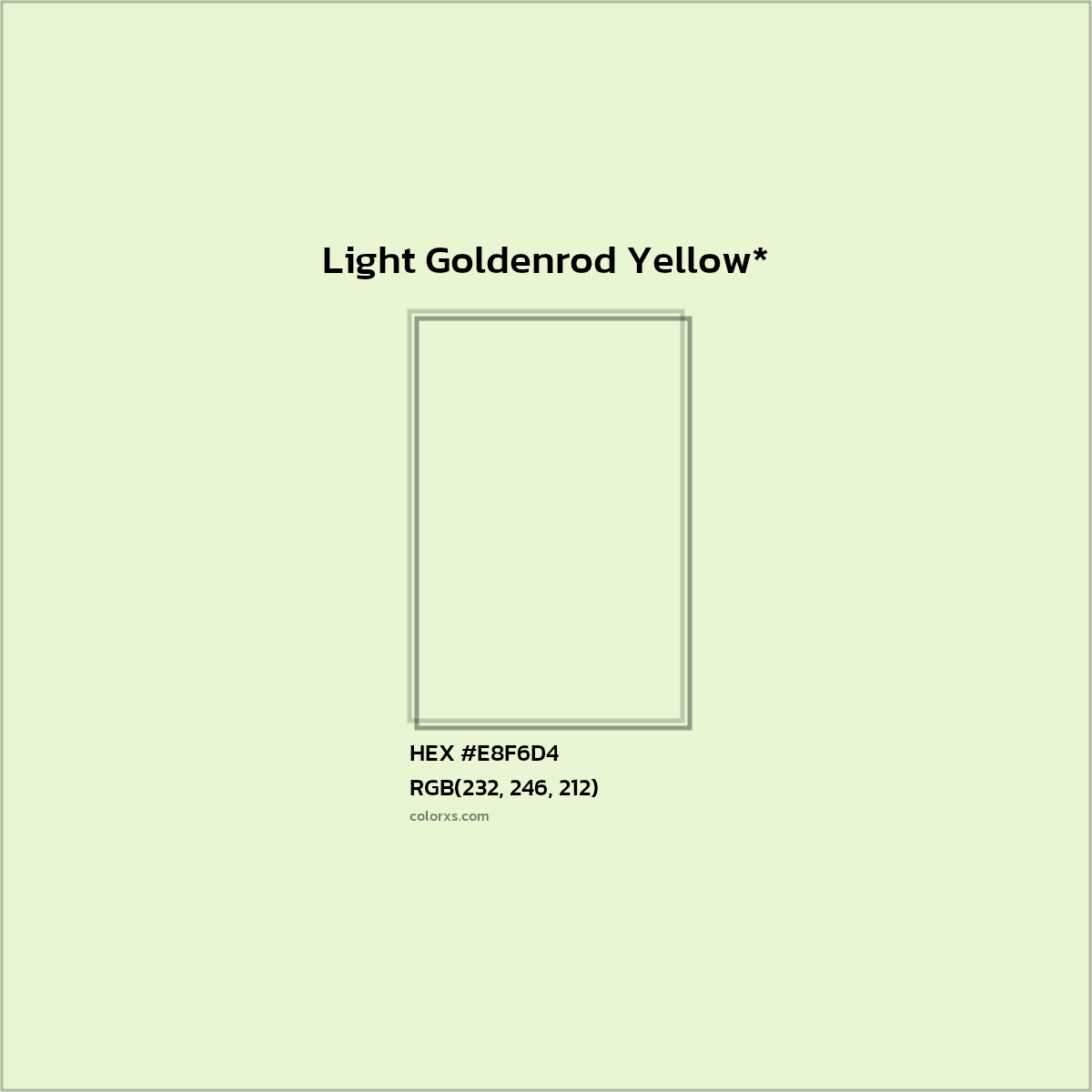 #E8F6D4 hex color. RGB, RYB, CMYK, HSL, HSV codes and color conversions. Matching color names, palettes, paints.