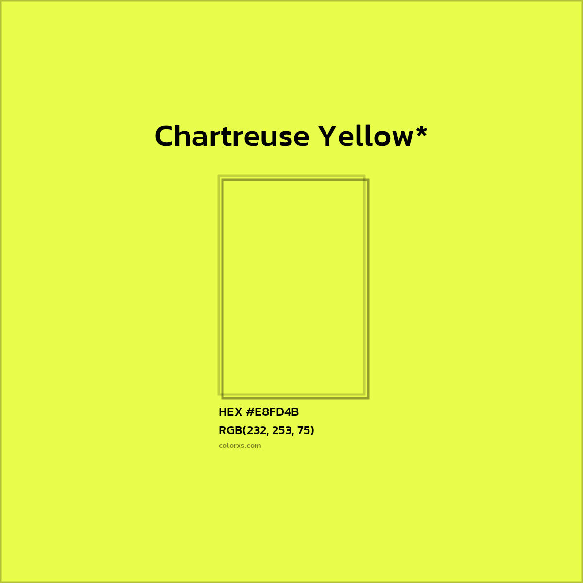 #E8FD4B hex color. RGB, RYB, CMYK, HSL, HSV codes and color conversions. Matching color names, palettes, paints.