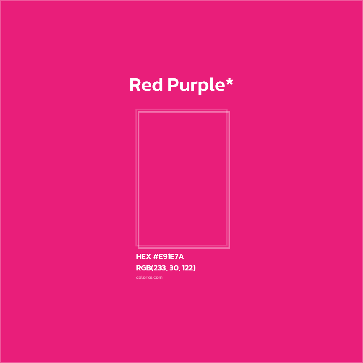 #E91E7A hex color. RGB, RYB, CMYK, HSL, HSV codes and color conversions. Matching color names, palettes, paints.