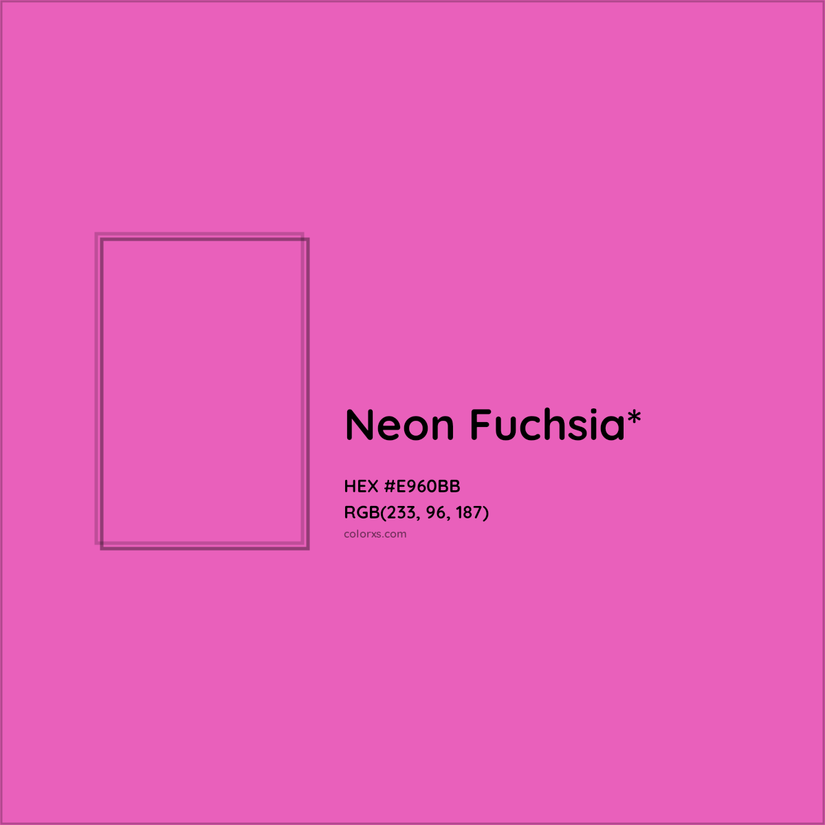 #E960BB hex color. RGB, RYB, CMYK, HSL, HSV codes and color conversions. Matching color names, palettes, paints.