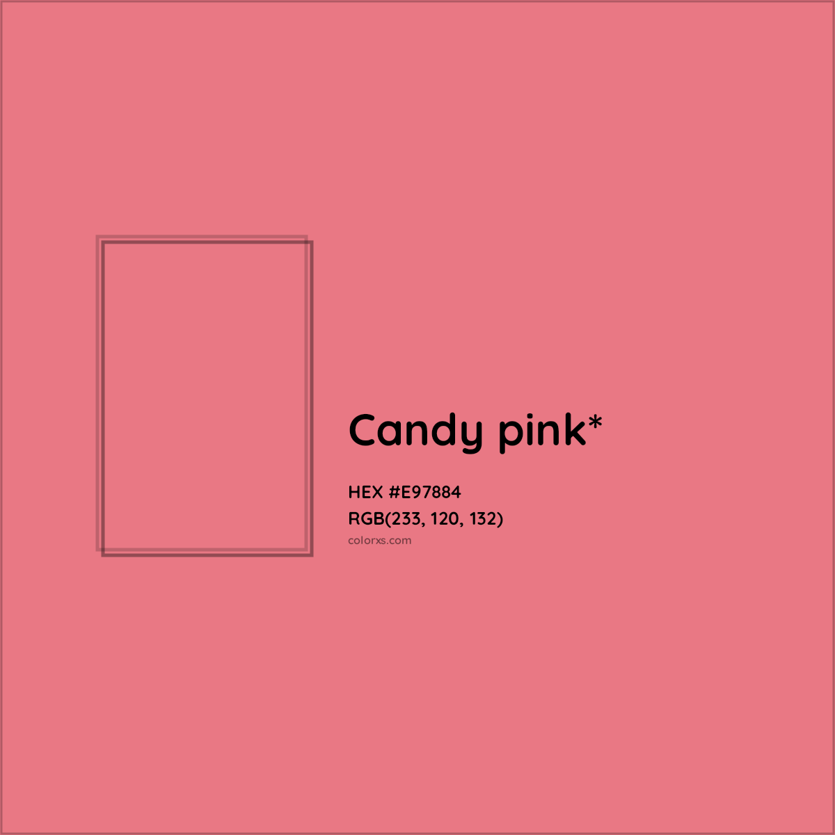 #E97884 hex color. RGB, RYB, CMYK, HSL, HSV codes and color conversions. Matching color names, palettes, paints.