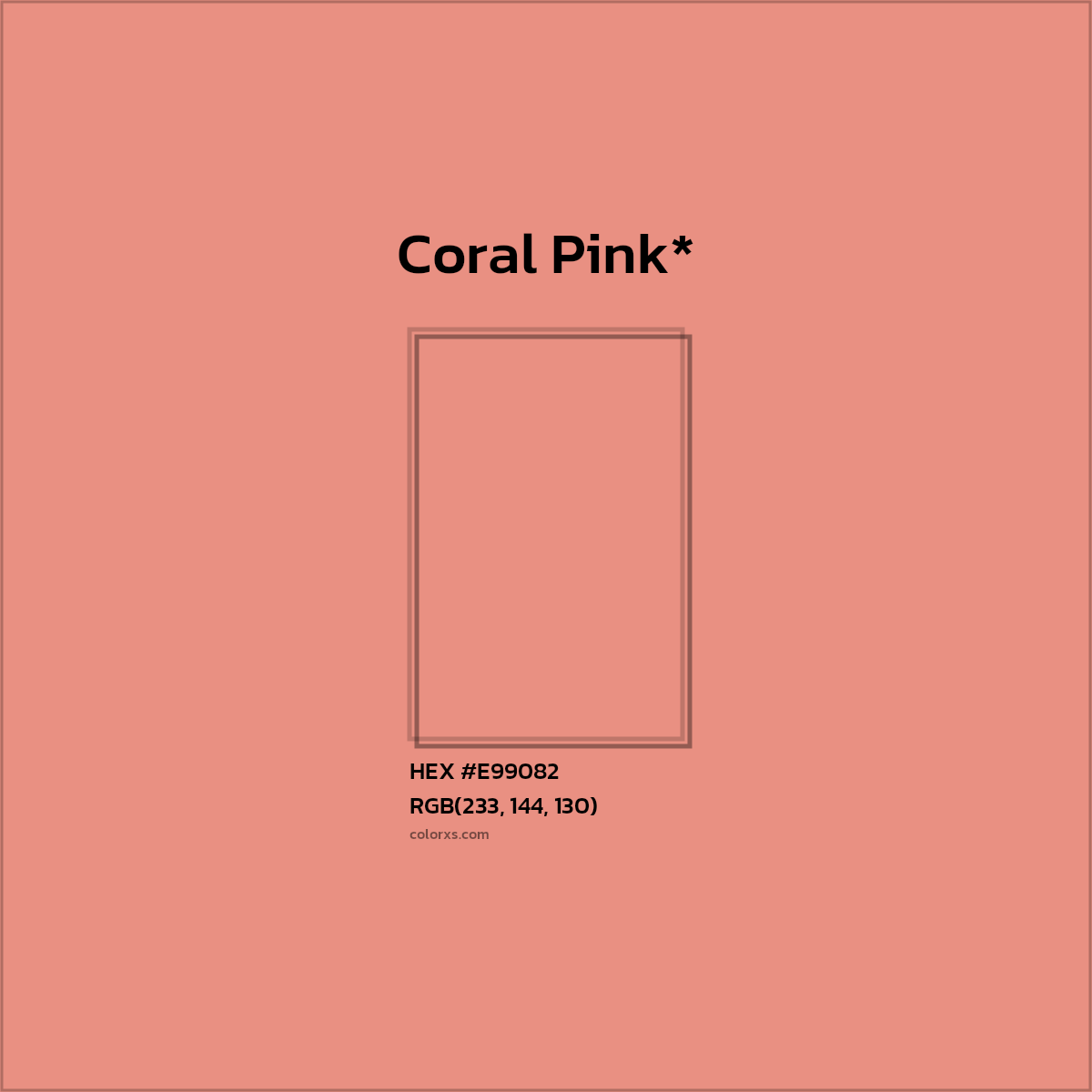 #E99082 hex color. RGB, RYB, CMYK, HSL, HSV codes and color conversions. Matching color names, palettes, paints.