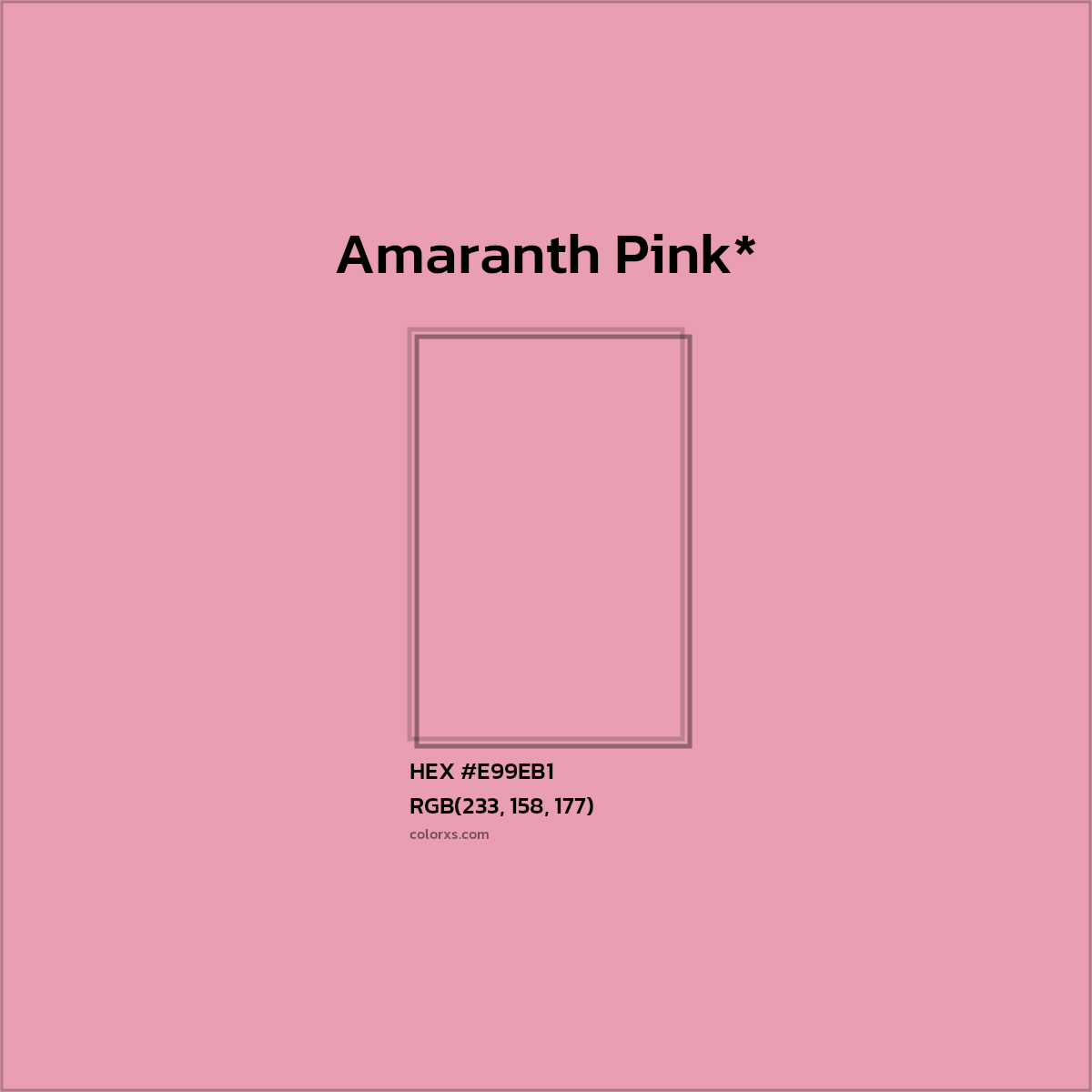 #E99EB1 hex color. RGB, RYB, CMYK, HSL, HSV codes and color conversions. Matching color names, palettes, paints.