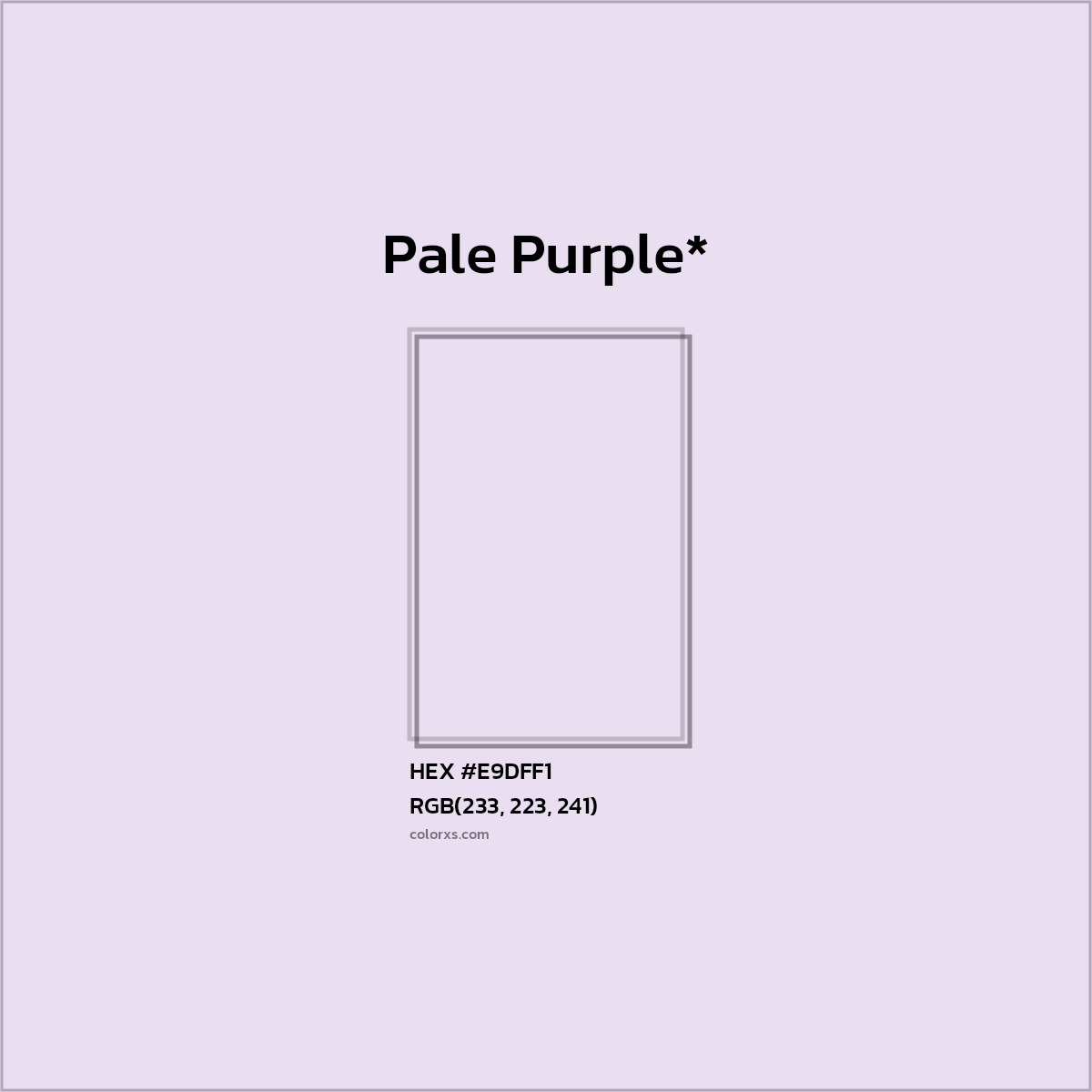 #E9DFF1 hex color. RGB, RYB, CMYK, HSL, HSV codes and color conversions. Matching color names, palettes, paints.