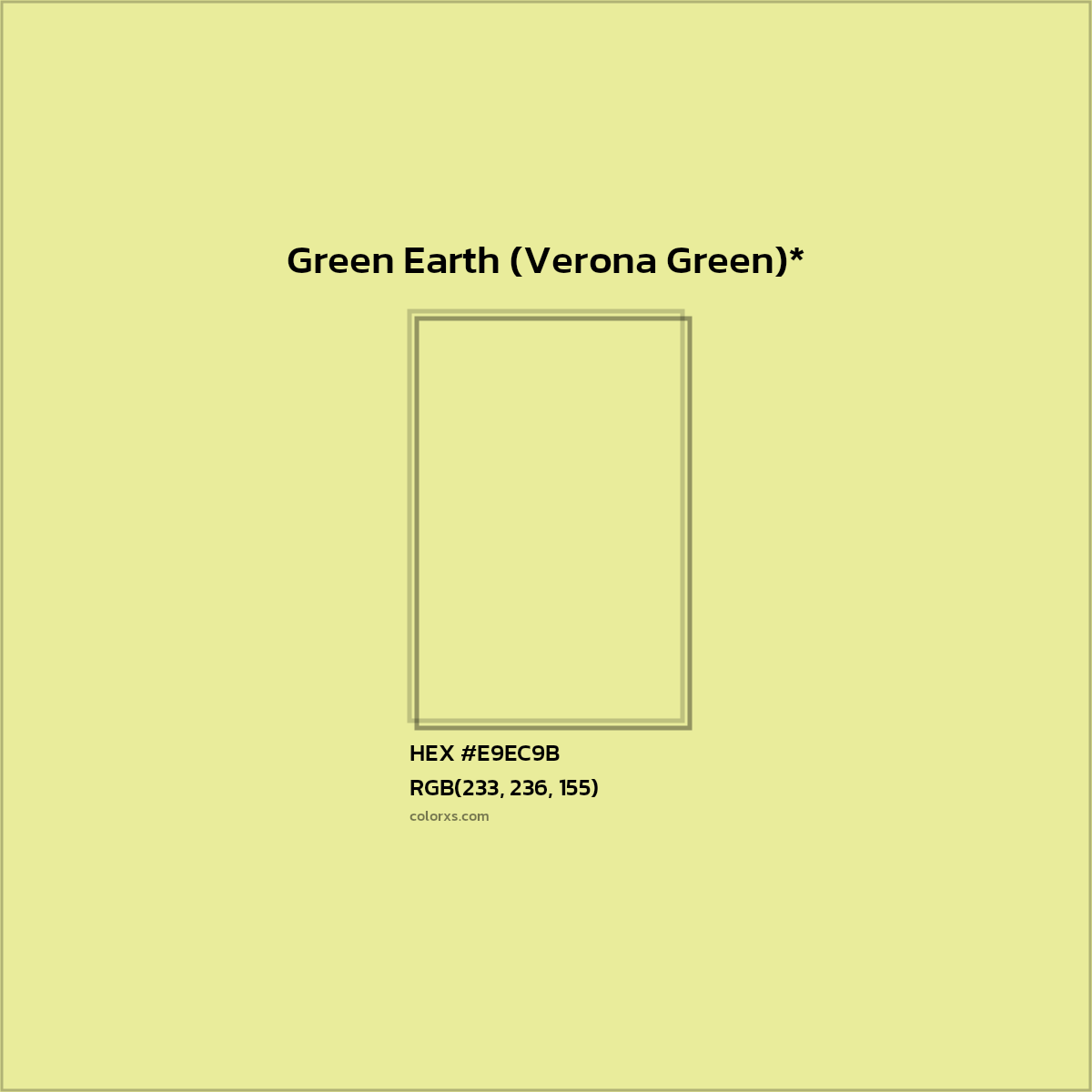 #E9EC9B hex color. RGB, RYB, CMYK, HSL, HSV codes and color conversions. Matching color names, palettes, paints.