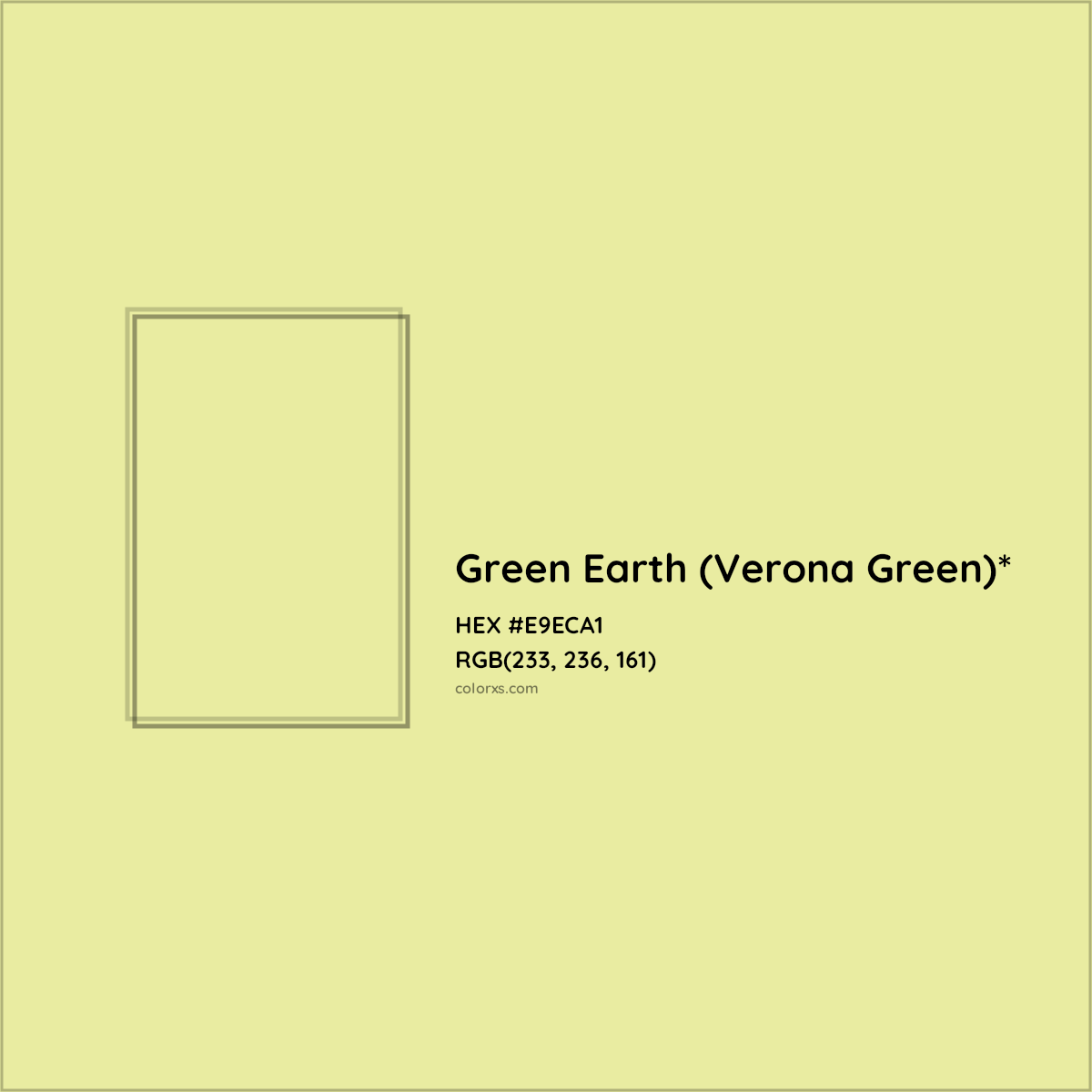 #E9ECA1 hex color. RGB, RYB, CMYK, HSL, HSV codes and color conversions. Matching color names, palettes, paints.