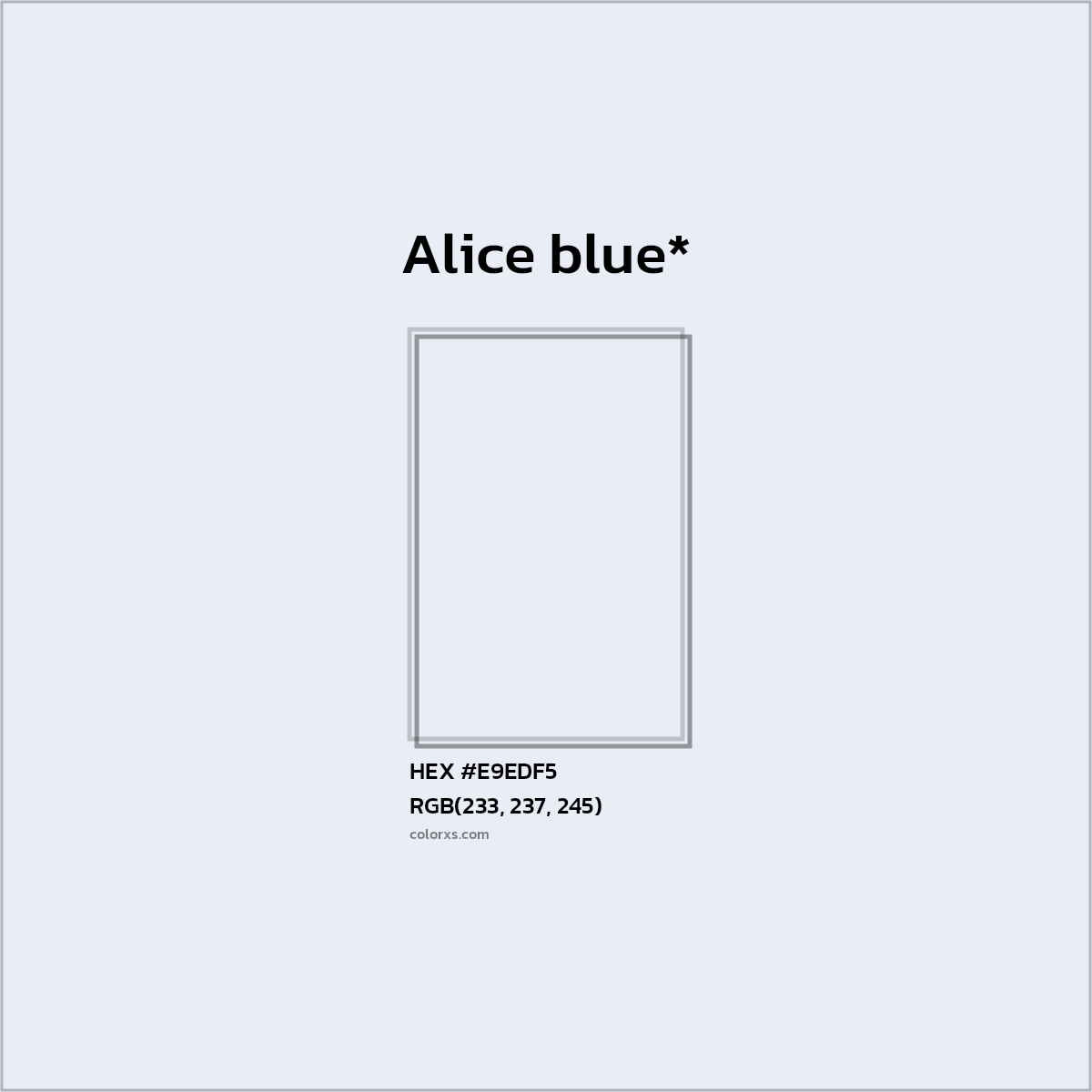 #E9EDF5 hex color. RGB, RYB, CMYK, HSL, HSV codes and color conversions. Matching color names, palettes, paints.