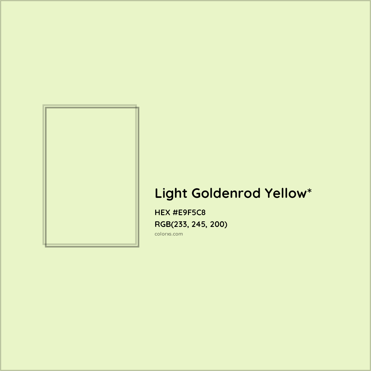 #E9F5C8 hex color. RGB, RYB, CMYK, HSL, HSV codes and color conversions. Matching color names, palettes, paints.