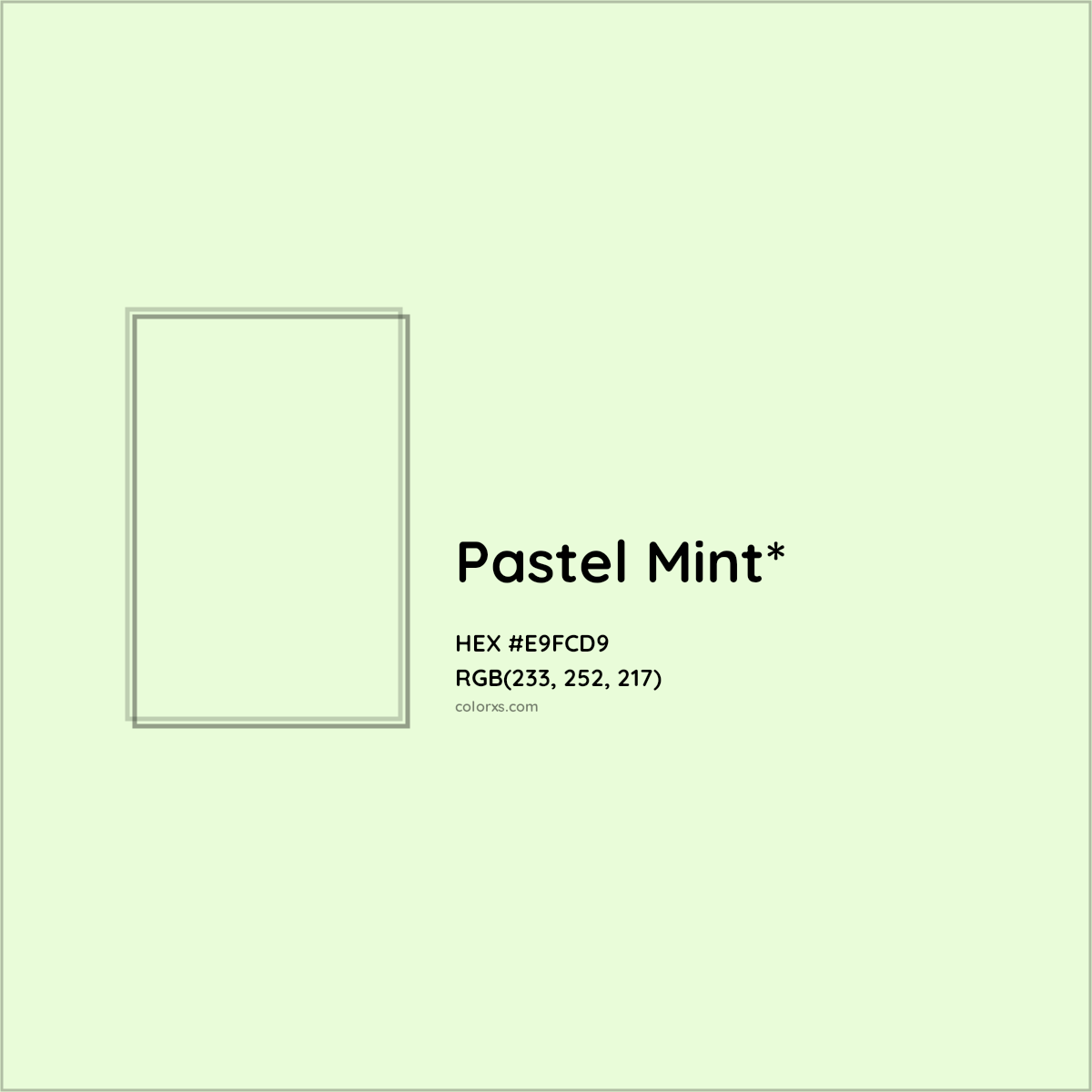 #E9FCD9 hex color. RGB, RYB, CMYK, HSL, HSV codes and color conversions. Matching color names, palettes, paints.