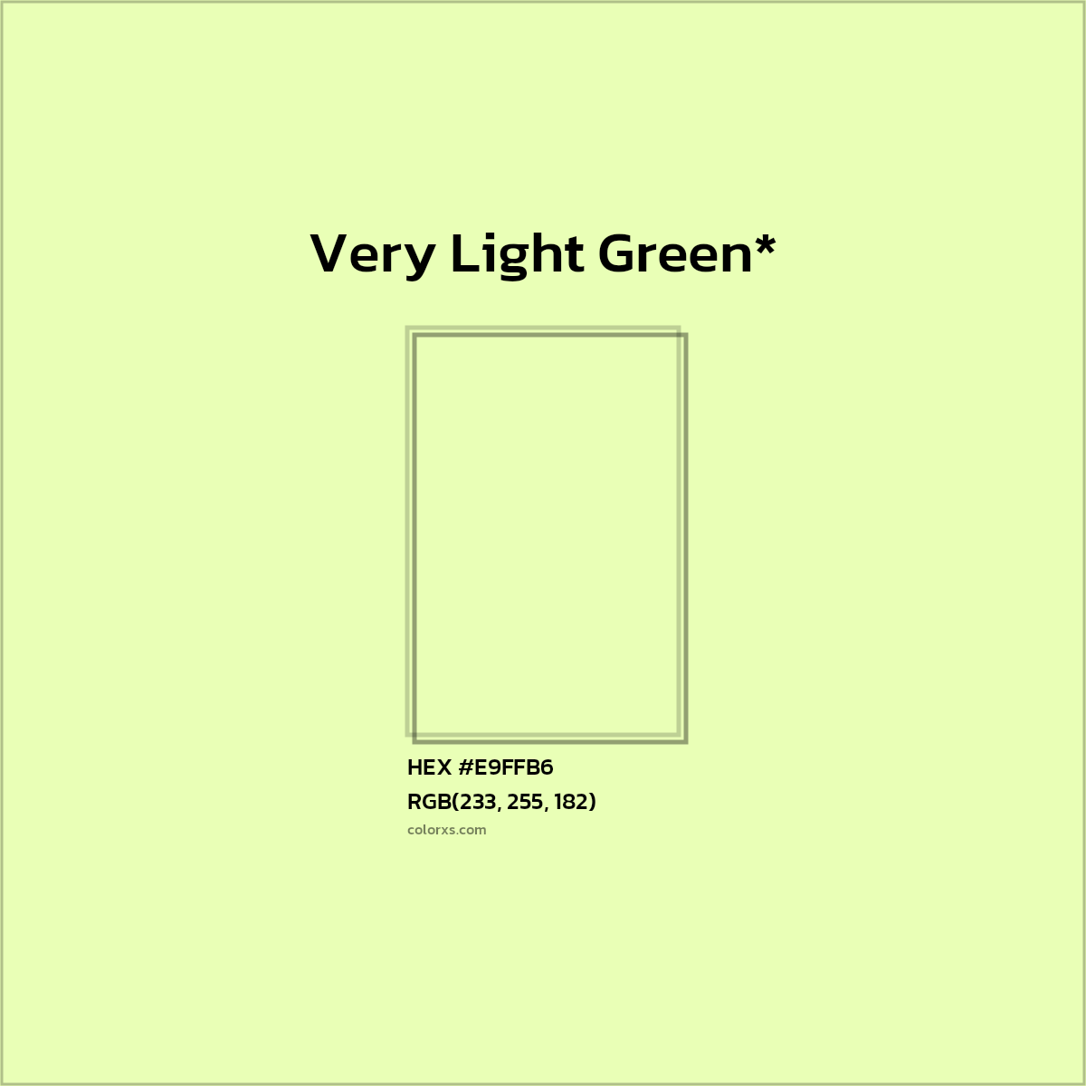 #E9FFB6 hex color. RGB, RYB, CMYK, HSL, HSV codes and color conversions. Matching color names, palettes, paints.