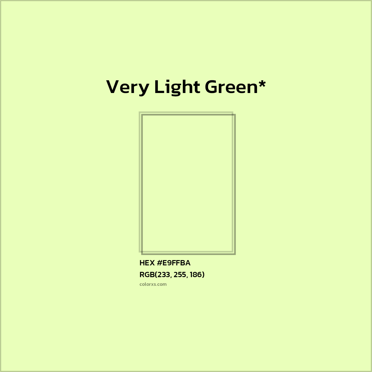 #E9FFBA hex color. RGB, RYB, CMYK, HSL, HSV codes and color conversions. Matching color names, palettes, paints.