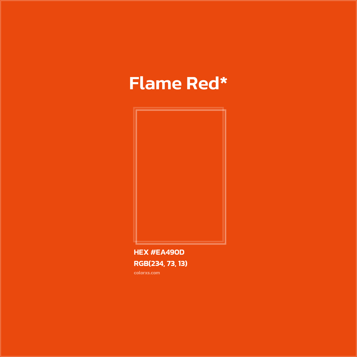 #EA490D hex color. RGB, RYB, CMYK, HSL, HSV codes and color conversions. Matching color names, palettes, paints.