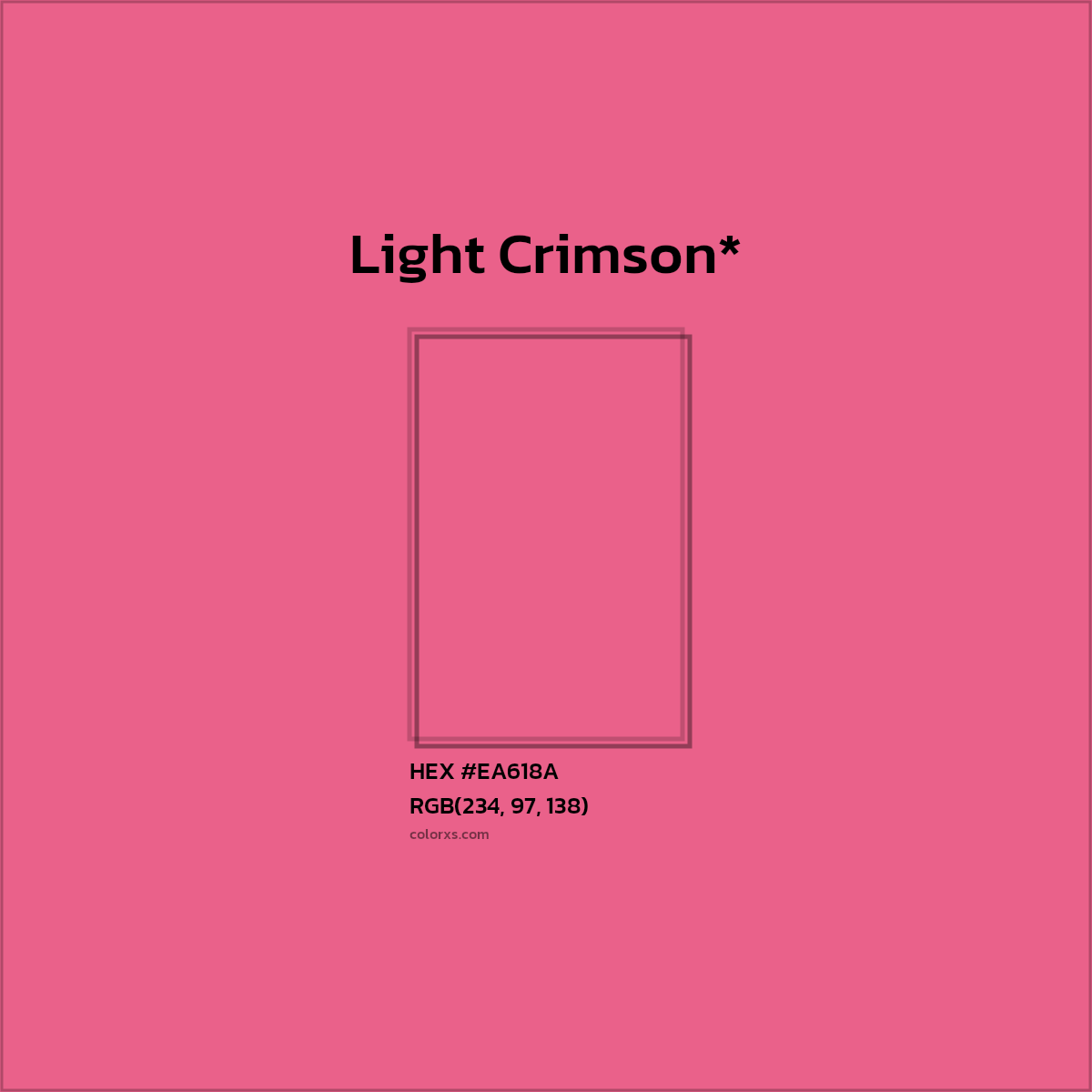 #EA618A hex color. RGB, RYB, CMYK, HSL, HSV codes and color conversions. Matching color names, palettes, paints.