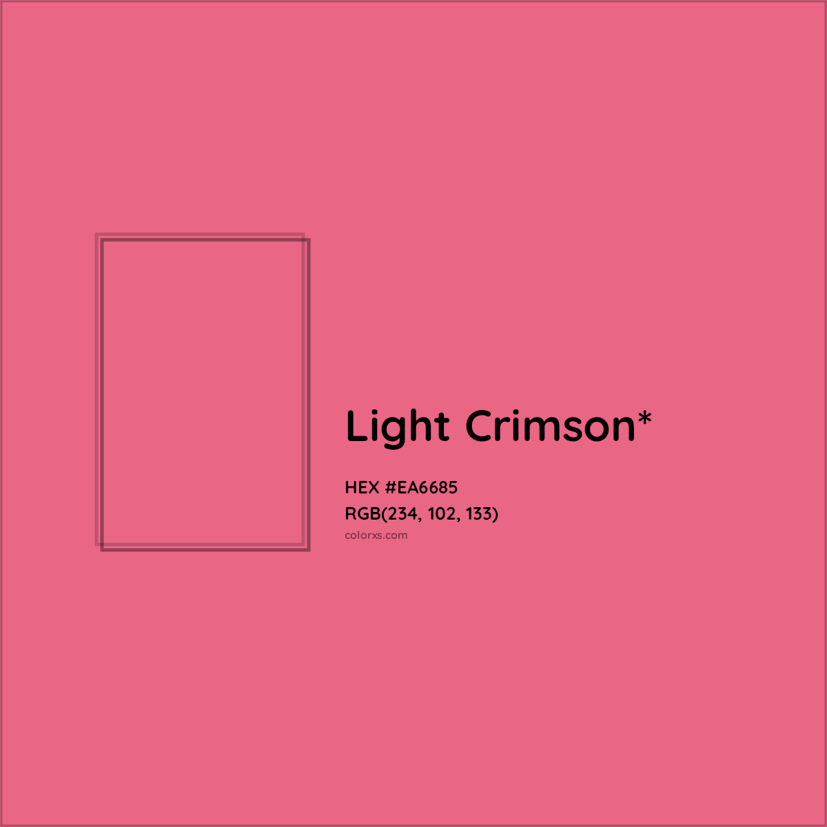 #EA6685 hex color. RGB, RYB, CMYK, HSL, HSV codes and color conversions. Matching color names, palettes, paints.