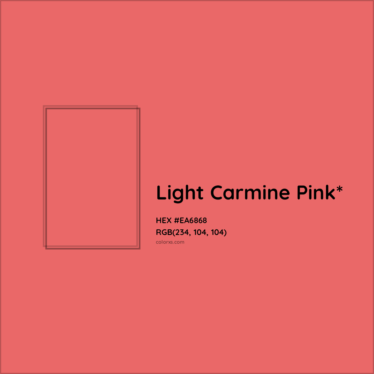 #EA6868 hex color. RGB, RYB, CMYK, HSL, HSV codes and color conversions. Matching color names, palettes, paints.
