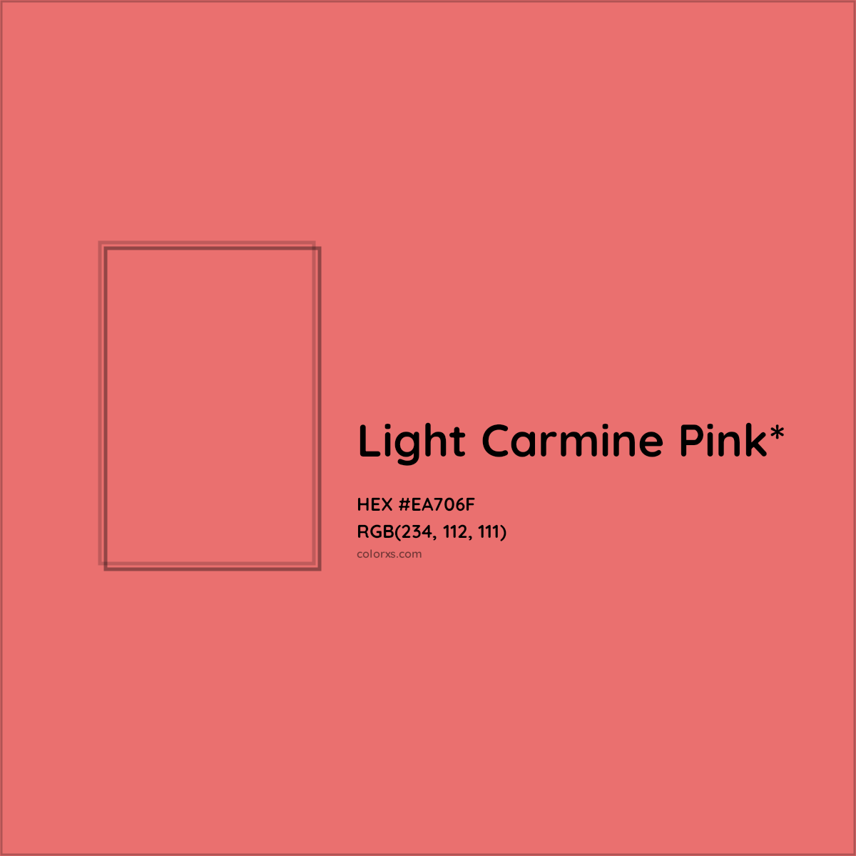 #EA706F hex color. RGB, RYB, CMYK, HSL, HSV codes and color conversions. Matching color names, palettes, paints.