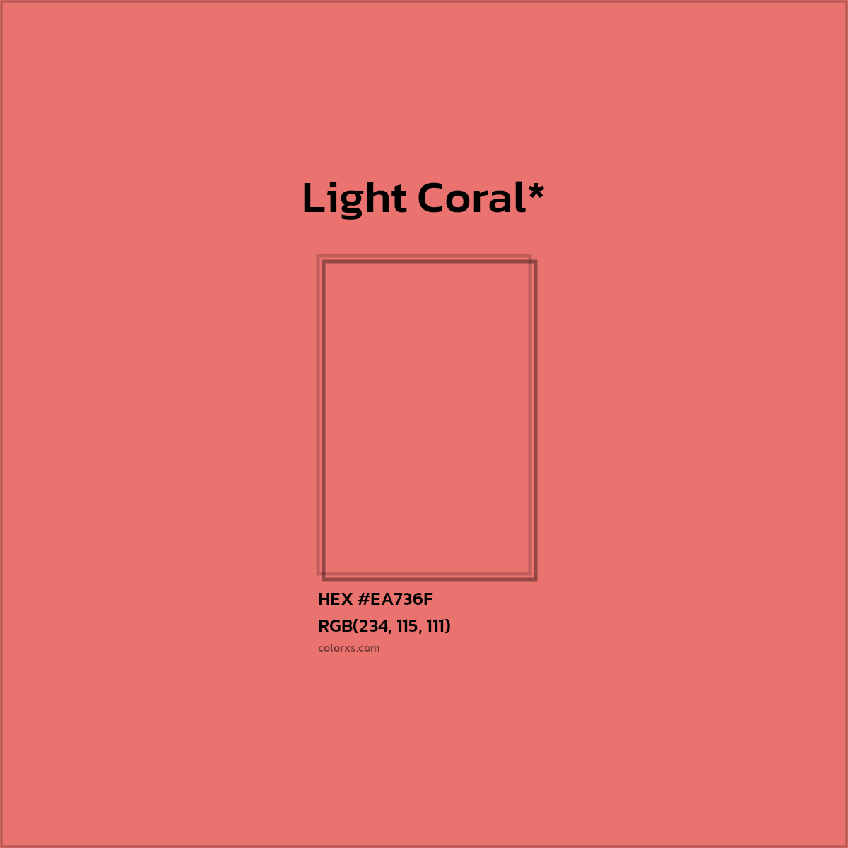 #EA736F hex color. RGB, RYB, CMYK, HSL, HSV codes and color conversions. Matching color names, palettes, paints.