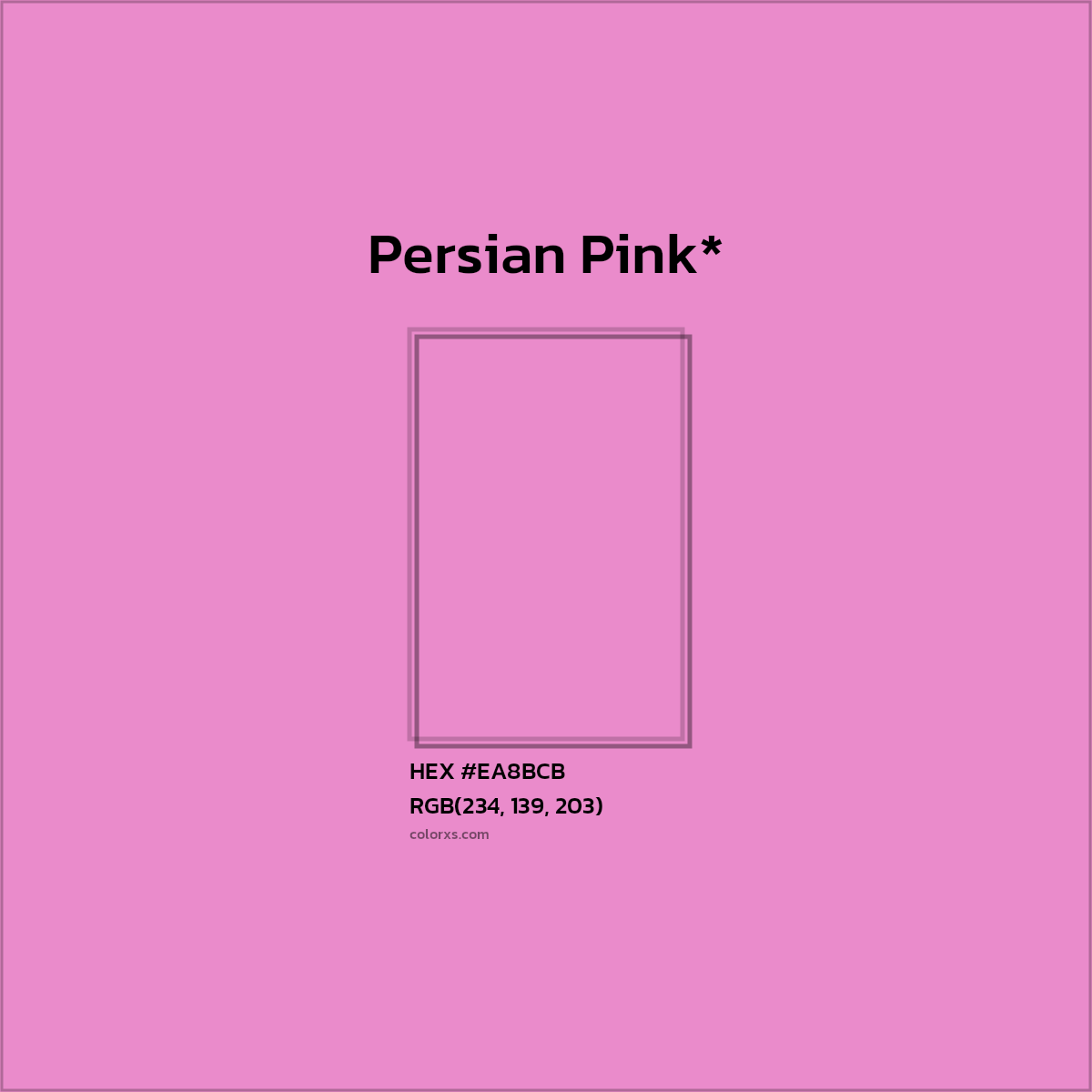 #EA8BCB hex color. RGB, RYB, CMYK, HSL, HSV codes and color conversions. Matching color names, palettes, paints.