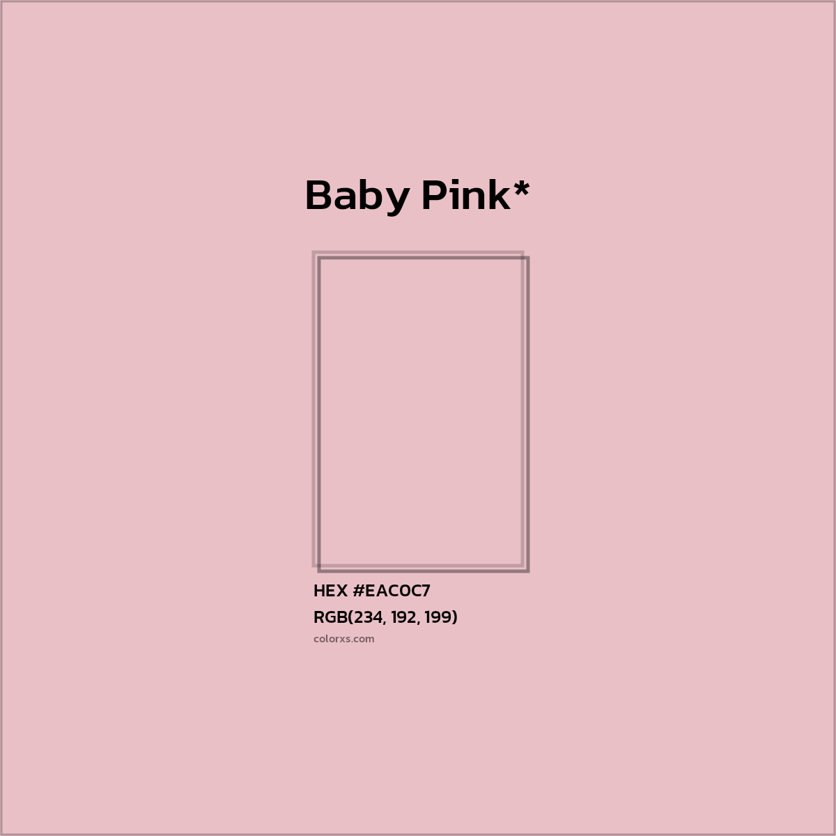 #EAC0C7 hex color. RGB, RYB, CMYK, HSL, HSV codes and color conversions. Matching color names, palettes, paints.