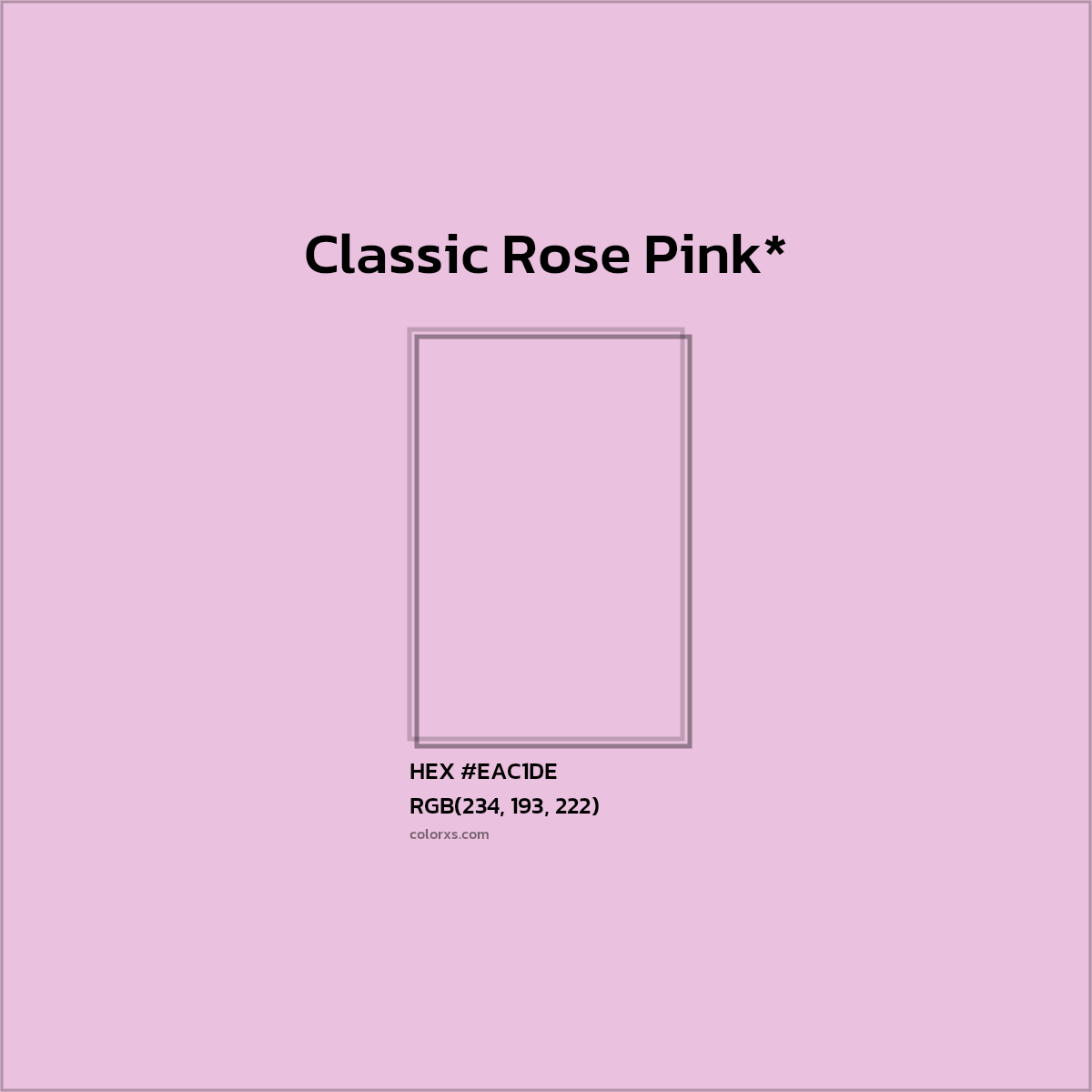 #EAC1DE hex color. RGB, RYB, CMYK, HSL, HSV codes and color conversions. Matching color names, palettes, paints.