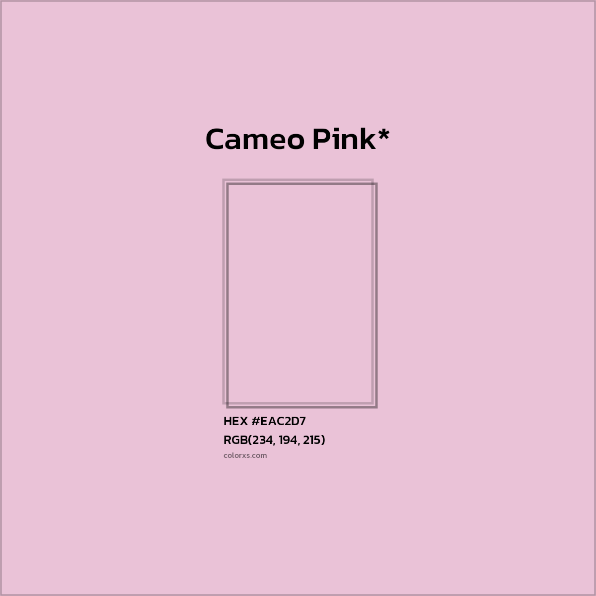 #EAC2D7 hex color. RGB, RYB, CMYK, HSL, HSV codes and color conversions. Matching color names, palettes, paints.