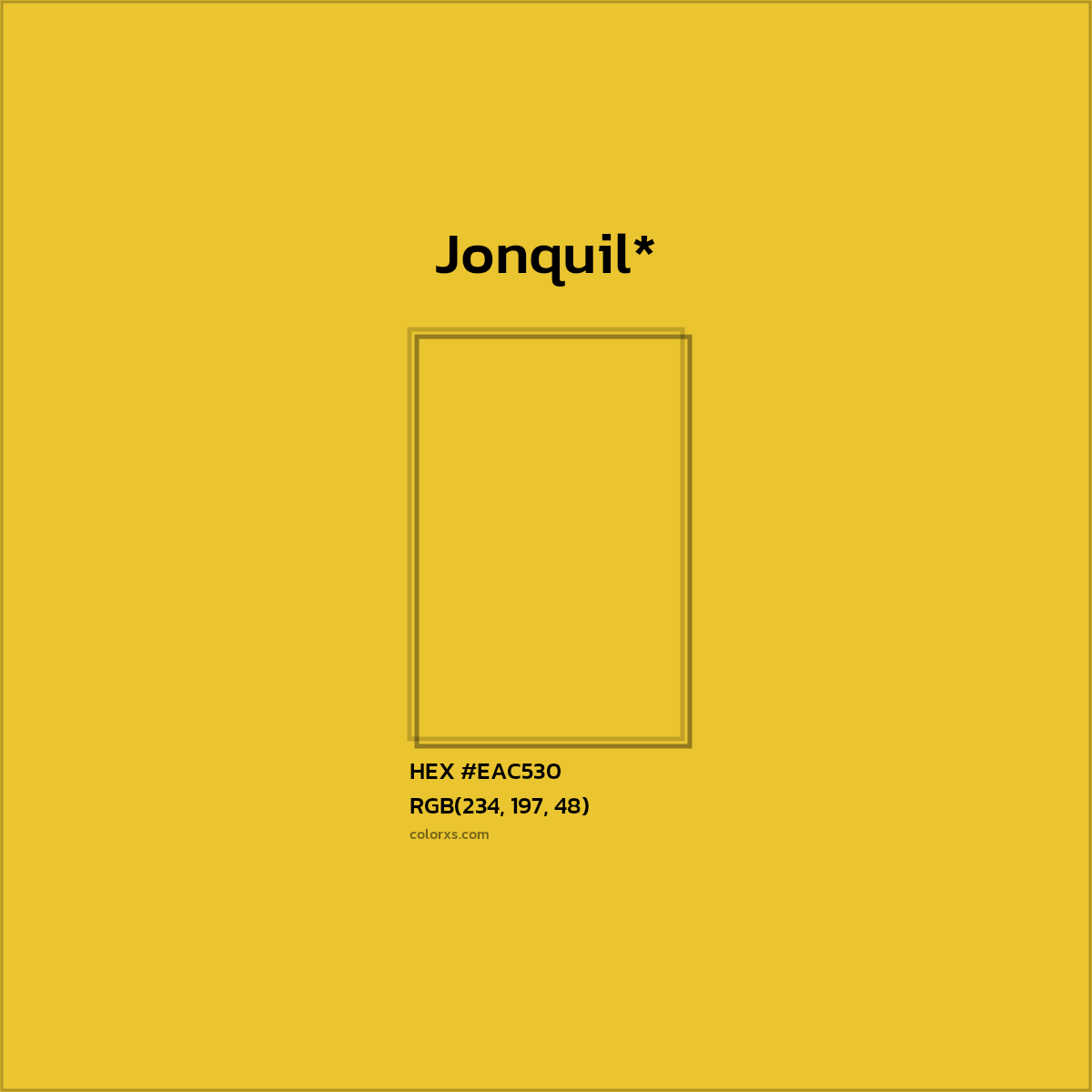 #EAC530 hex color. RGB, RYB, CMYK, HSL, HSV codes and color conversions. Matching color names, palettes, paints.