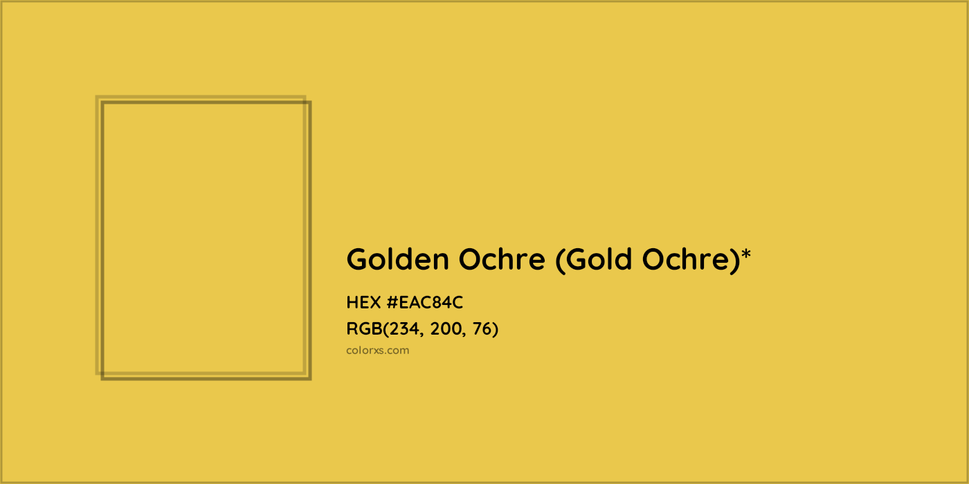 #EAC84C hex color. RGB, RYB, CMYK, HSL, HSV codes and color conversions. Matching color names, palettes, paints.