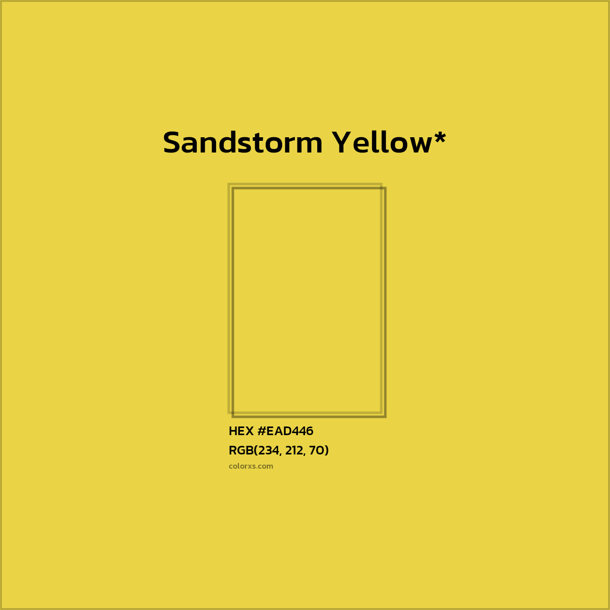 #EAD446 hex color. RGB, RYB, CMYK, HSL, HSV codes and color conversions. Matching color names, palettes, paints.