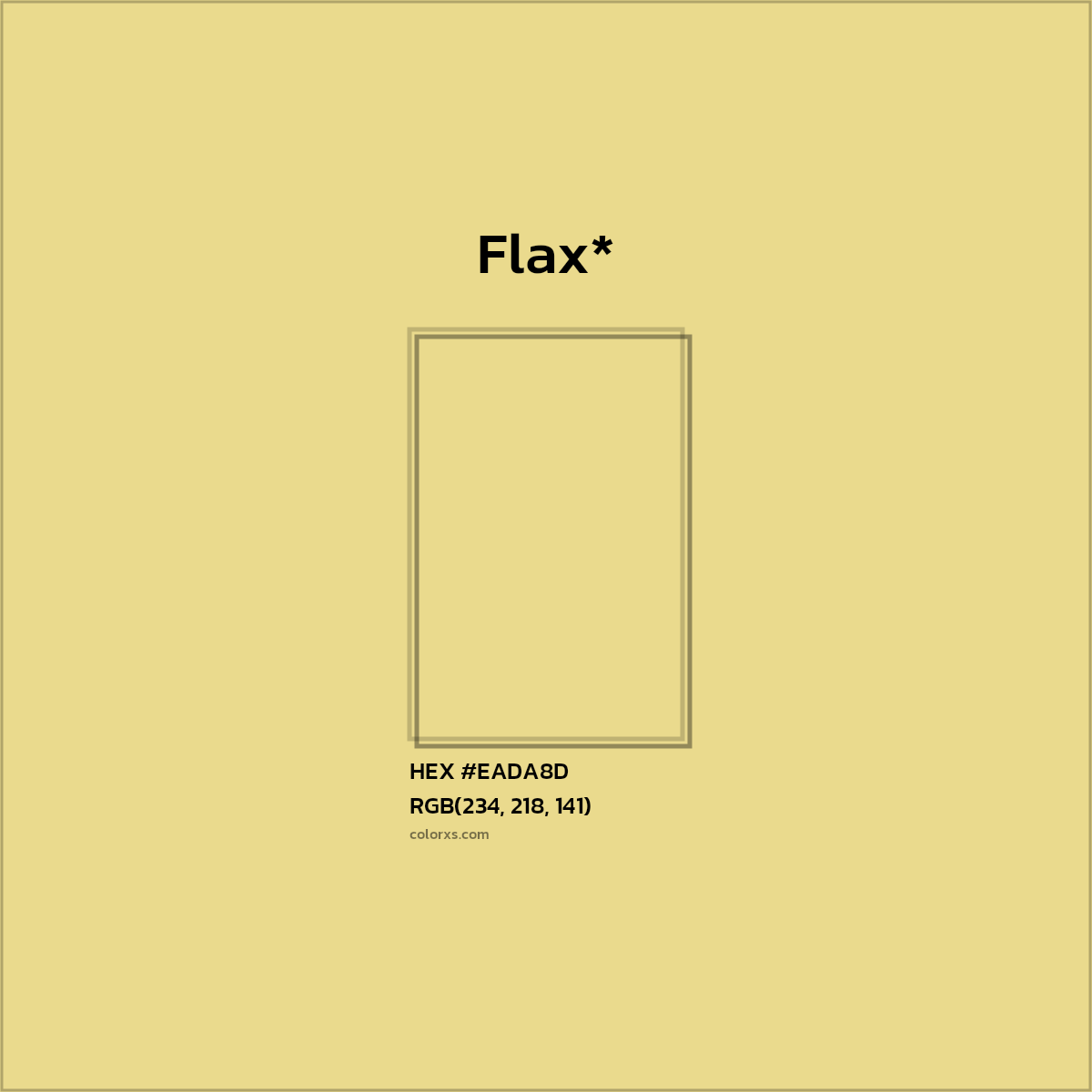 #EADA8D hex color. RGB, RYB, CMYK, HSL, HSV codes and color conversions. Matching color names, palettes, paints.