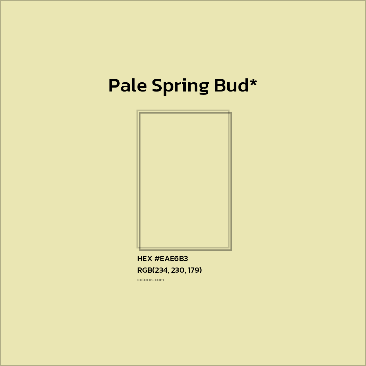 #EAE6B3 hex color. RGB, RYB, CMYK, HSL, HSV codes and color conversions. Matching color names, palettes, paints.