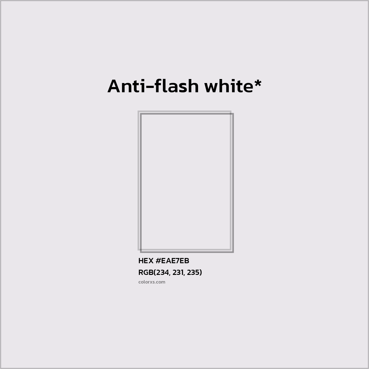 #EAE7EB hex color. RGB, RYB, CMYK, HSL, HSV codes and color conversions. Matching color names, palettes, paints.