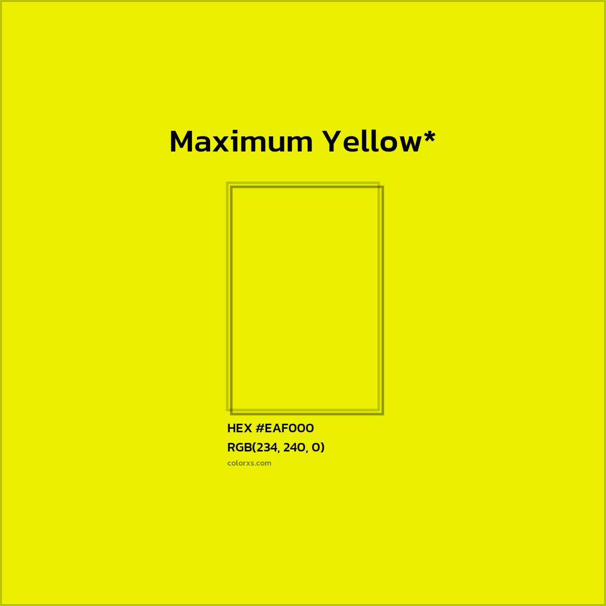 #EAF000 hex color. RGB, RYB, CMYK, HSL, HSV codes and color conversions. Matching color names, palettes, paints.