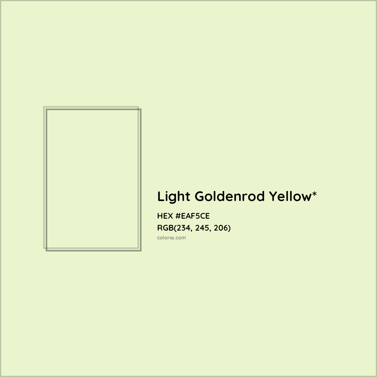 #EAF5CE hex color. RGB, RYB, CMYK, HSL, HSV codes and color conversions. Matching color names, palettes, paints.