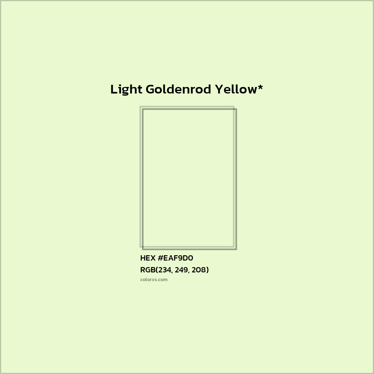 #EAF9D0 hex color. RGB, RYB, CMYK, HSL, HSV codes and color conversions. Matching color names, palettes, paints.