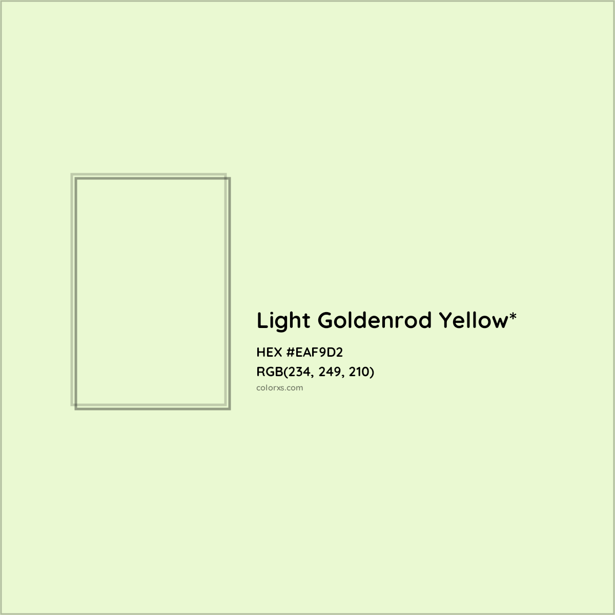 #EAF9D2 hex color. RGB, RYB, CMYK, HSL, HSV codes and color conversions. Matching color names, palettes, paints.