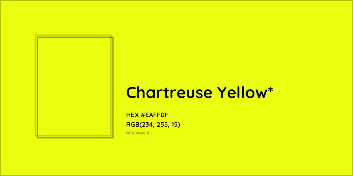 #EAFF0F hex color. RGB, RYB, CMYK, HSL, HSV codes and color conversions. Matching color names, palettes, paints.