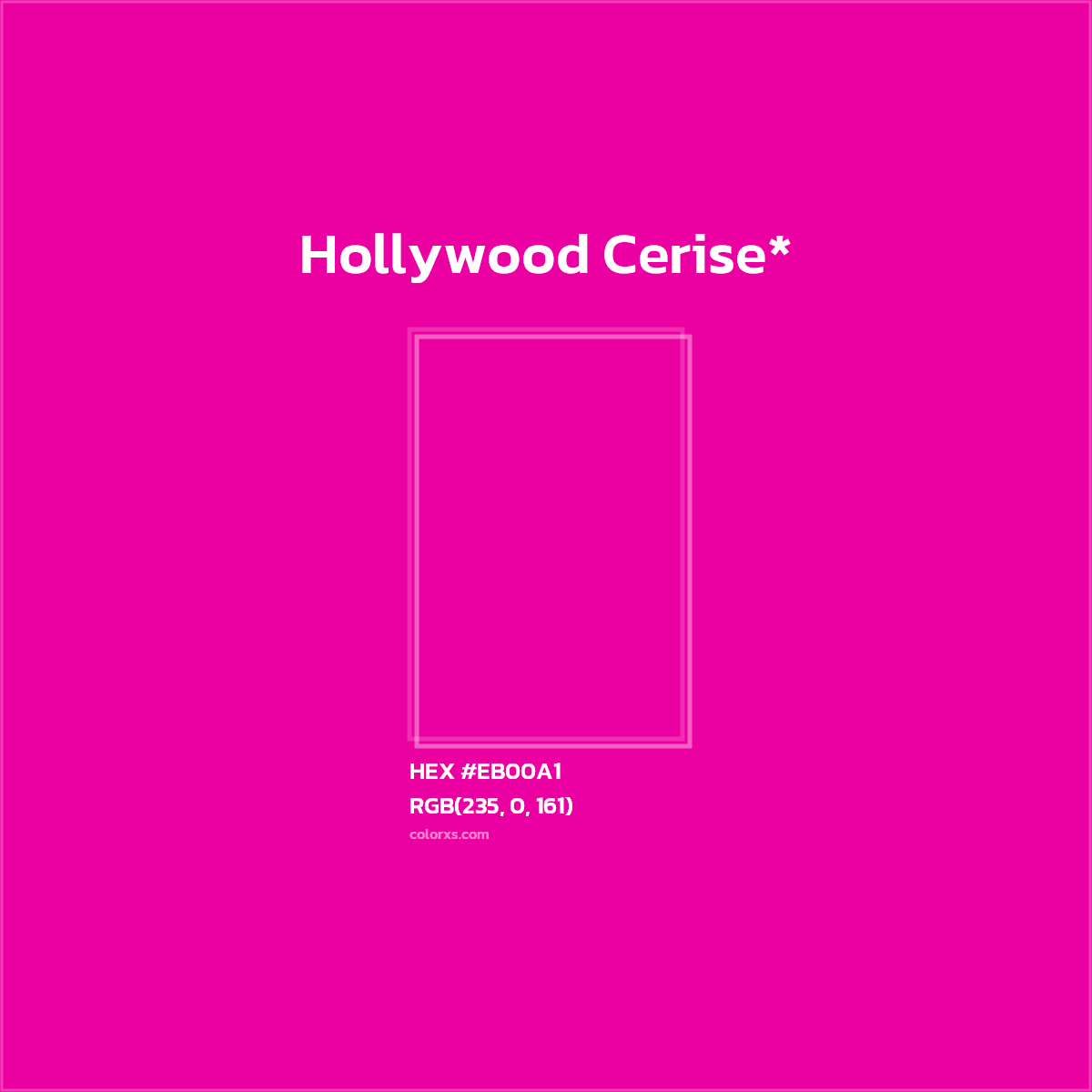 #EB00A1 hex color. RGB, RYB, CMYK, HSL, HSV codes and color conversions. Matching color names, palettes, paints.
