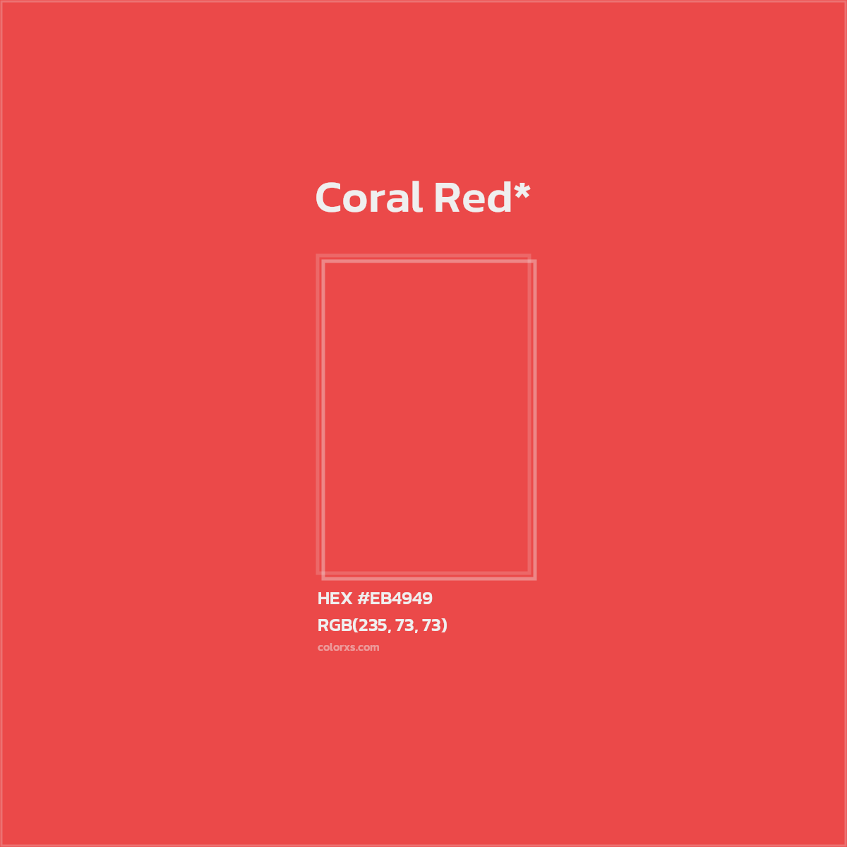 #EB4949 hex color. RGB, RYB, CMYK, HSL, HSV codes and color conversions. Matching color names, palettes, paints.