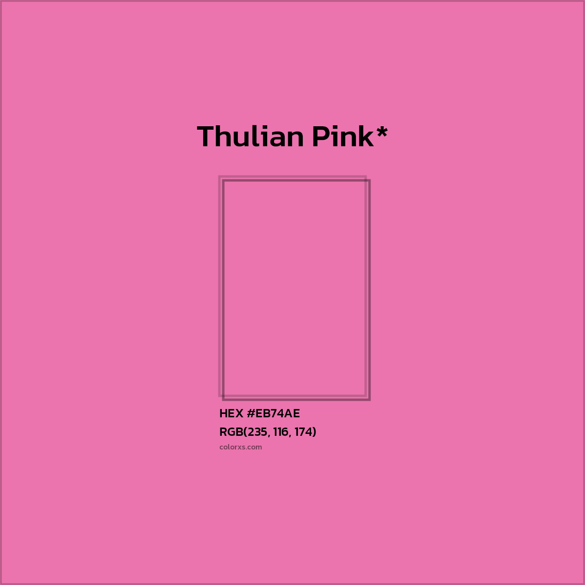 #EB74AE hex color. RGB, RYB, CMYK, HSL, HSV codes and color conversions. Matching color names, palettes, paints.