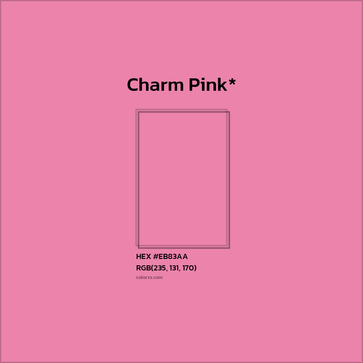 #EB83AA hex color. RGB, RYB, CMYK, HSL, HSV codes and color conversions. Matching color names, palettes, paints.