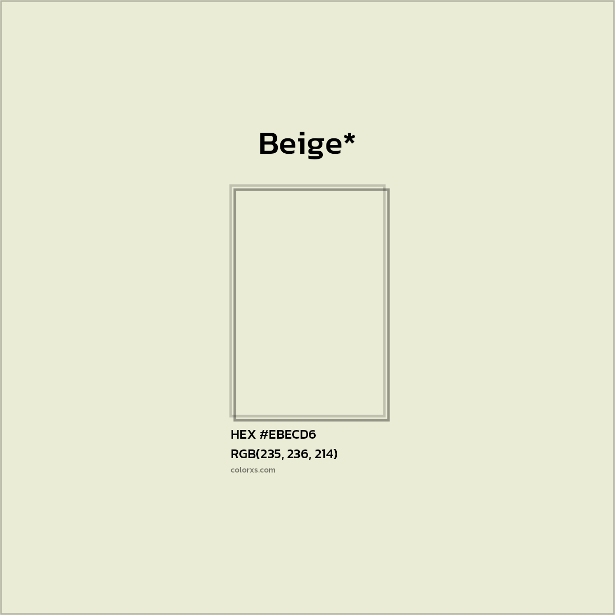 #EBECD6 hex color. RGB, RYB, CMYK, HSL, HSV codes and color conversions. Matching color names, palettes, paints.