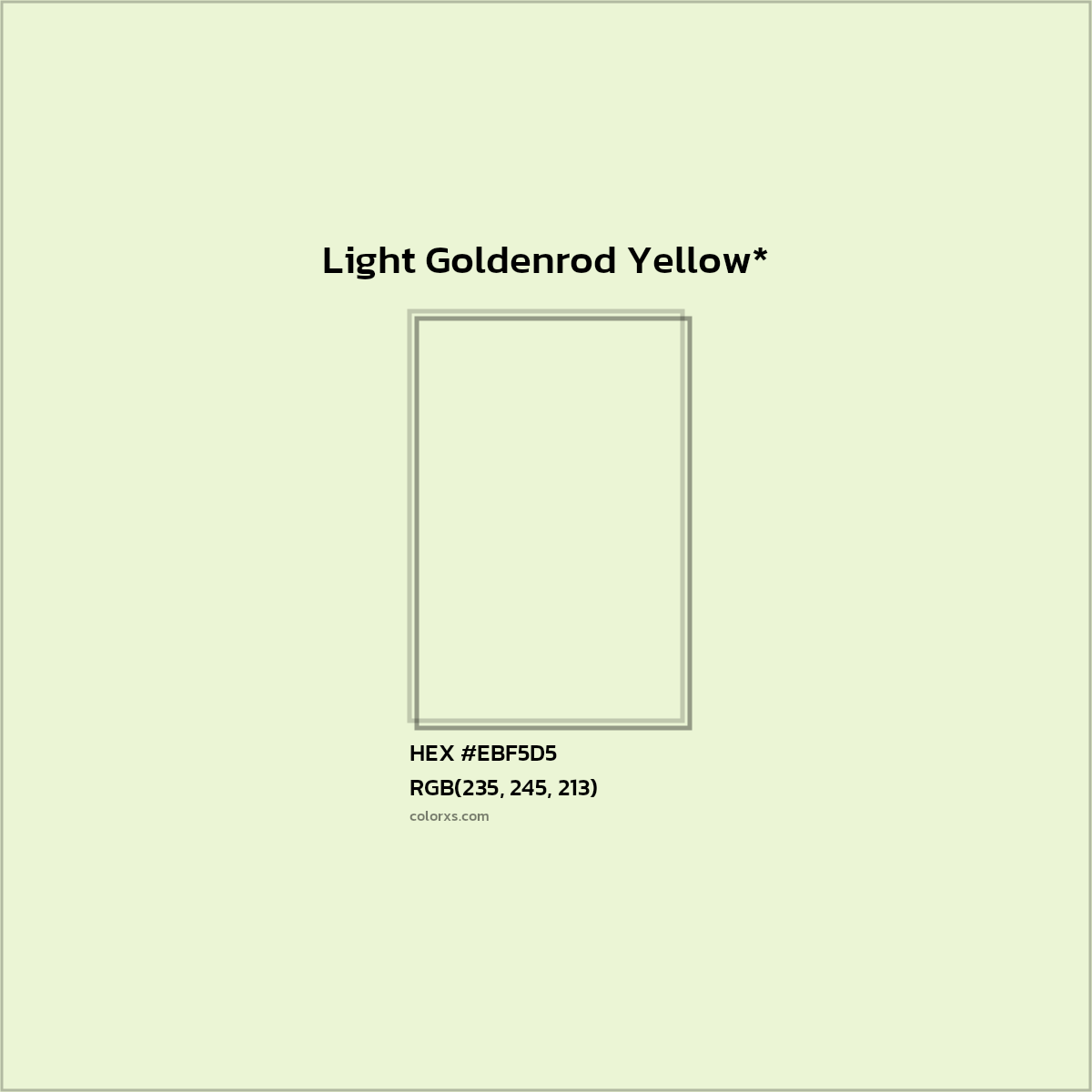 #EBF5D5 hex color. RGB, RYB, CMYK, HSL, HSV codes and color conversions. Matching color names, palettes, paints.