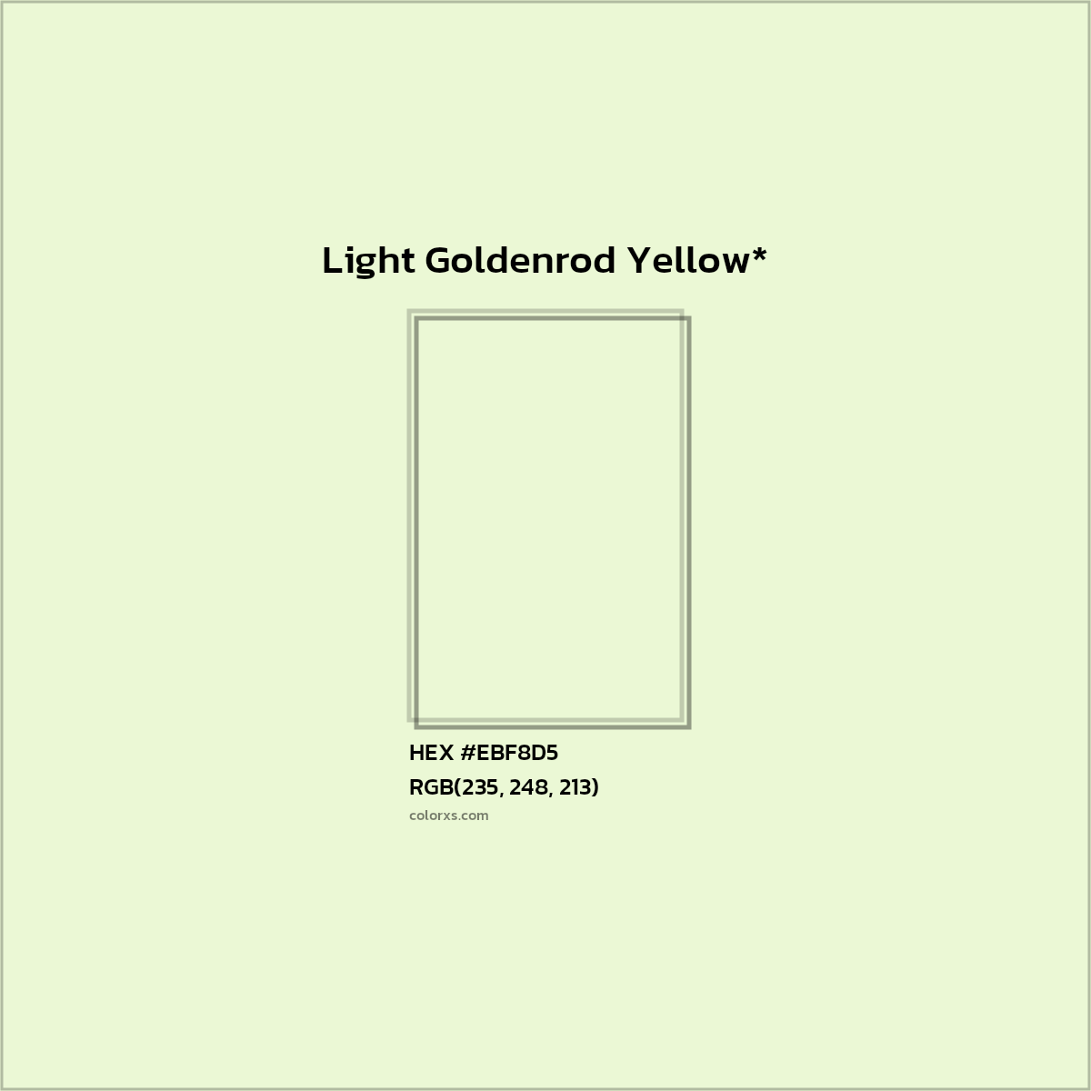 #EBF8D5 hex color. RGB, RYB, CMYK, HSL, HSV codes and color conversions. Matching color names, palettes, paints.