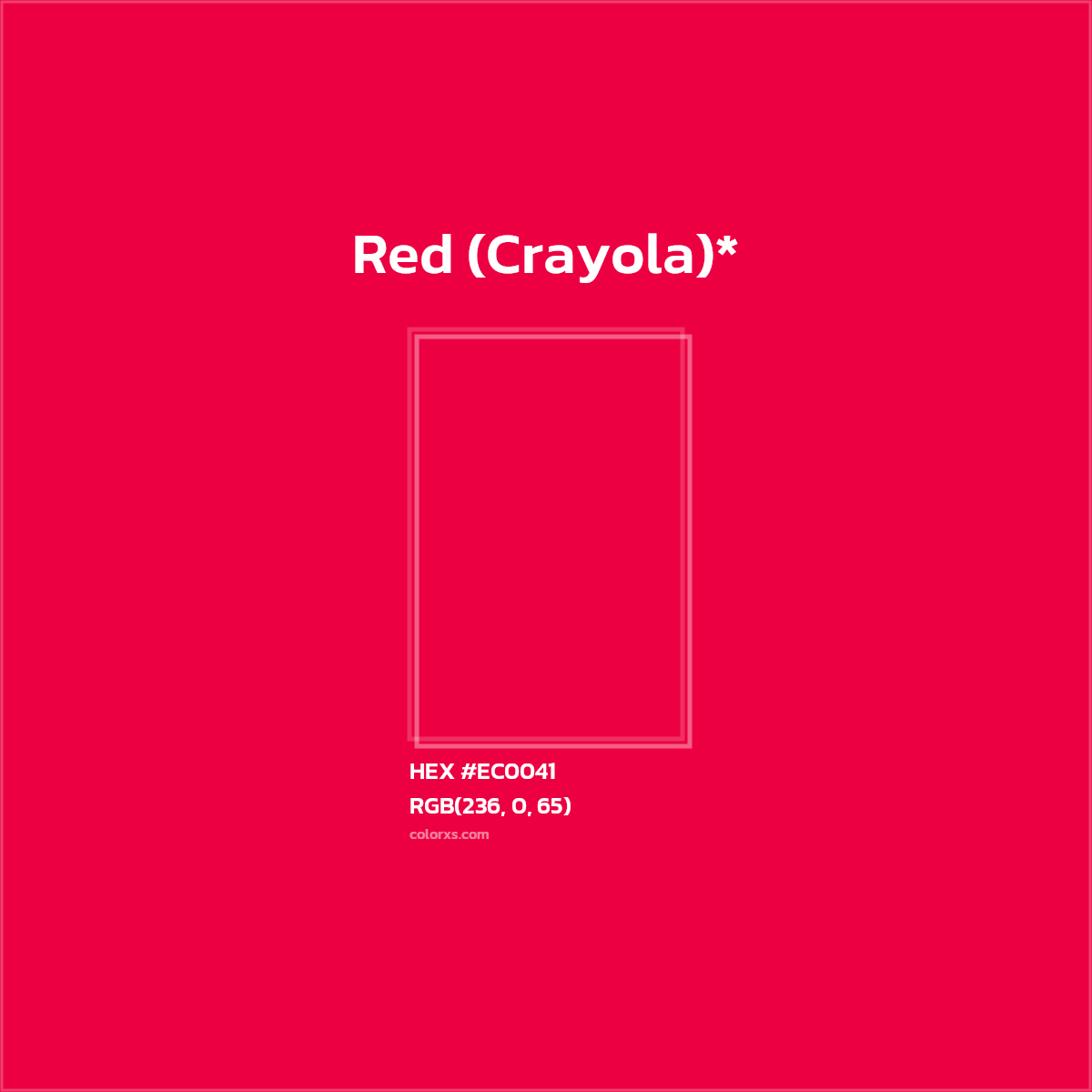 #EC0041 hex color. RGB, RYB, CMYK, HSL, HSV codes and color conversions. Matching color names, palettes, paints.