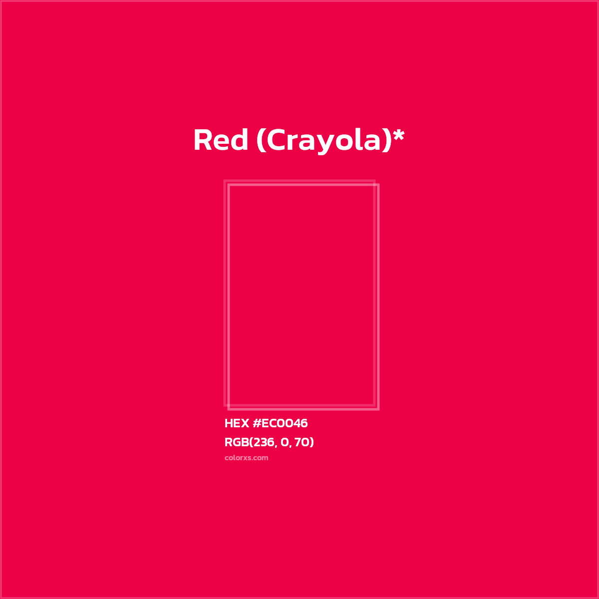 #EC0046 hex color. RGB, RYB, CMYK, HSL, HSV codes and color conversions. Matching color names, palettes, paints.